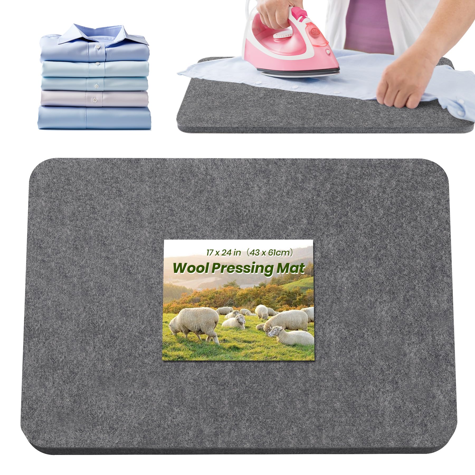 BREENHILL Wool Pressing Mat 17"x 24" Ironing Mat for Quilting(Dark Gray)