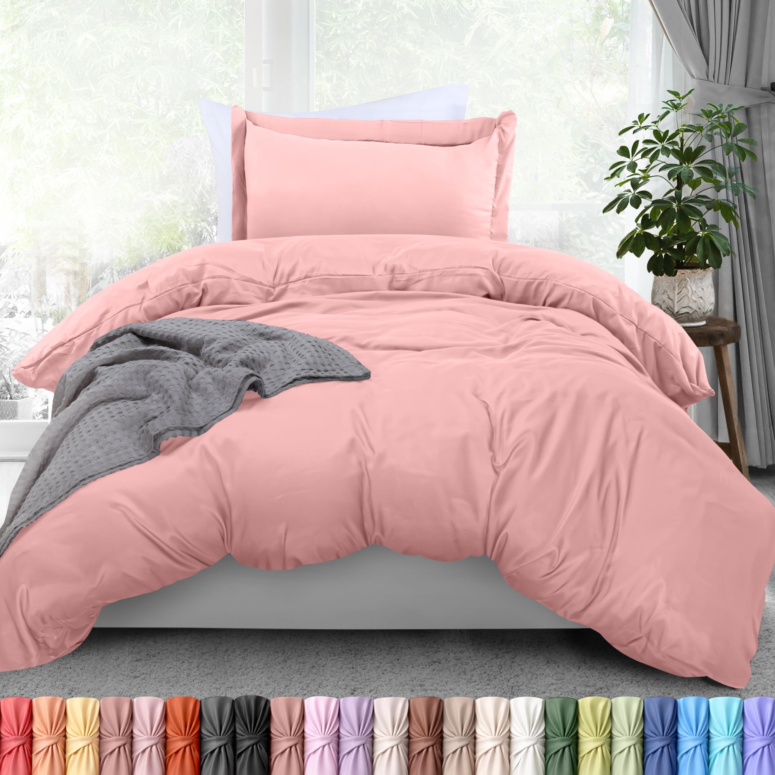 Utopia Bedding Duvet Cover Twin Size - 2 Piece with Zipper Closure - 1 Comforter Cover 68X90 Inches & 1 Pillow Sham 20X26 Inches (Pink) Comforter Not Included
