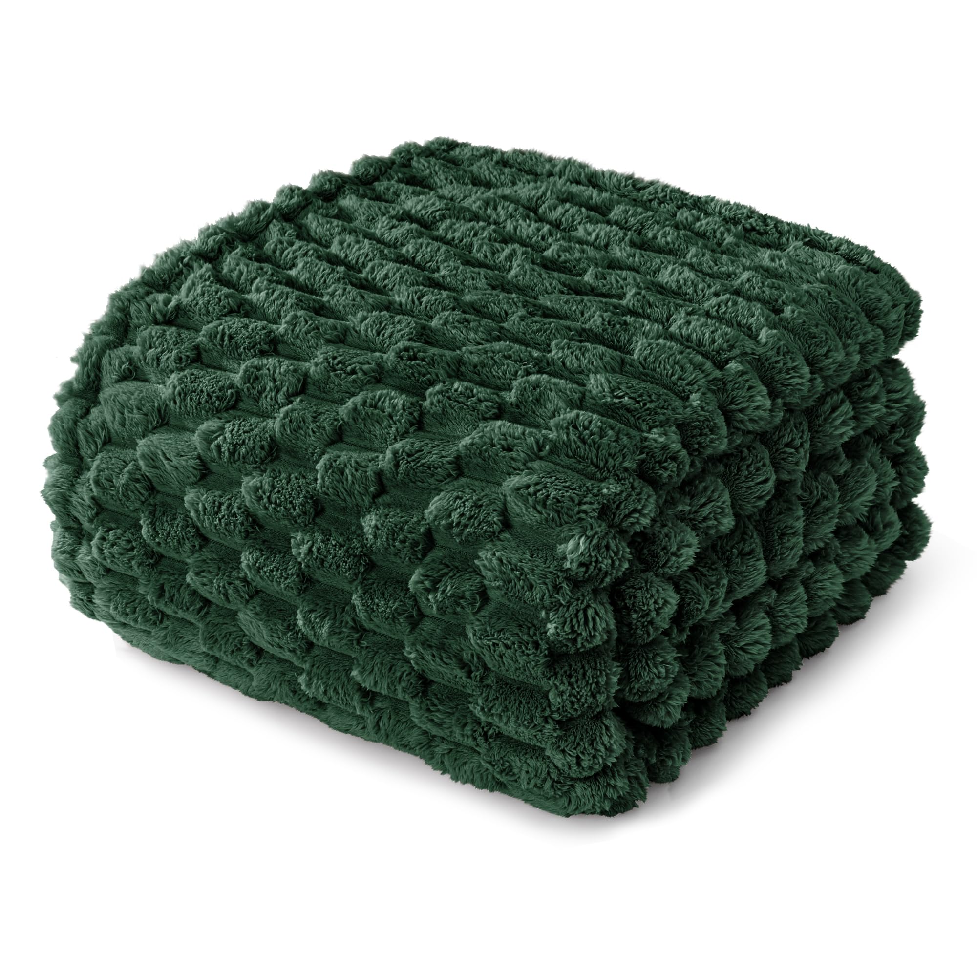 Whale Flotilla Fluffy Blanket with 3D Jacquard Pattern, Exquisite Warm Blanket for All Seasons, 220 x 240 cm, Dark Green