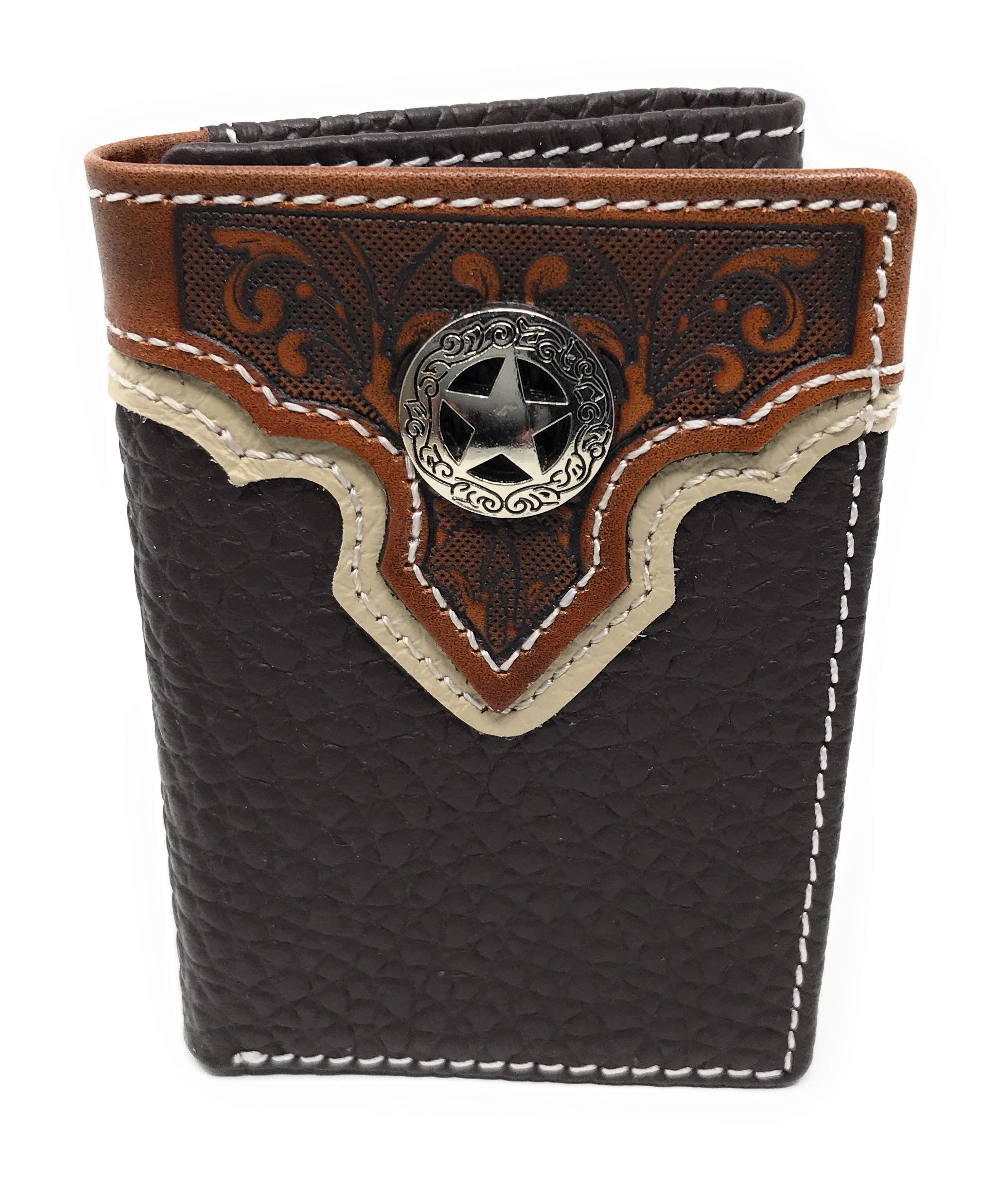 Western ostrich leather men's trifold multiway usage short wallet in 2 colors. (Brown Star)