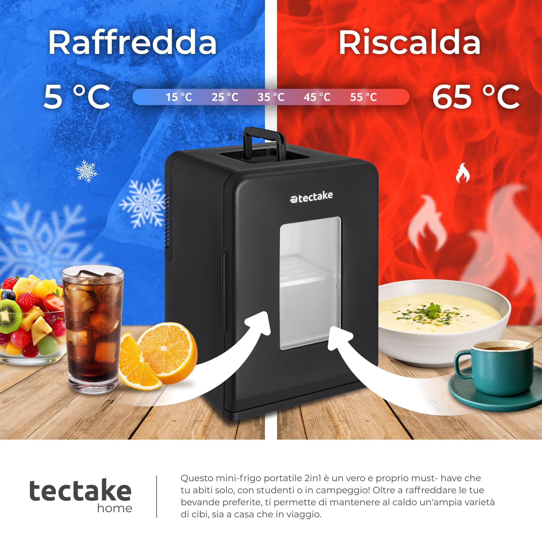 tectake® Mini Frigorifero Portatile con Finestra, Frigorifero Piccolo 2 in 1 per Raffreddamento e Riscaldamento, Frigorifero da Viaggio con Funzione Eco Silenziosa, Design Compatto - Nero