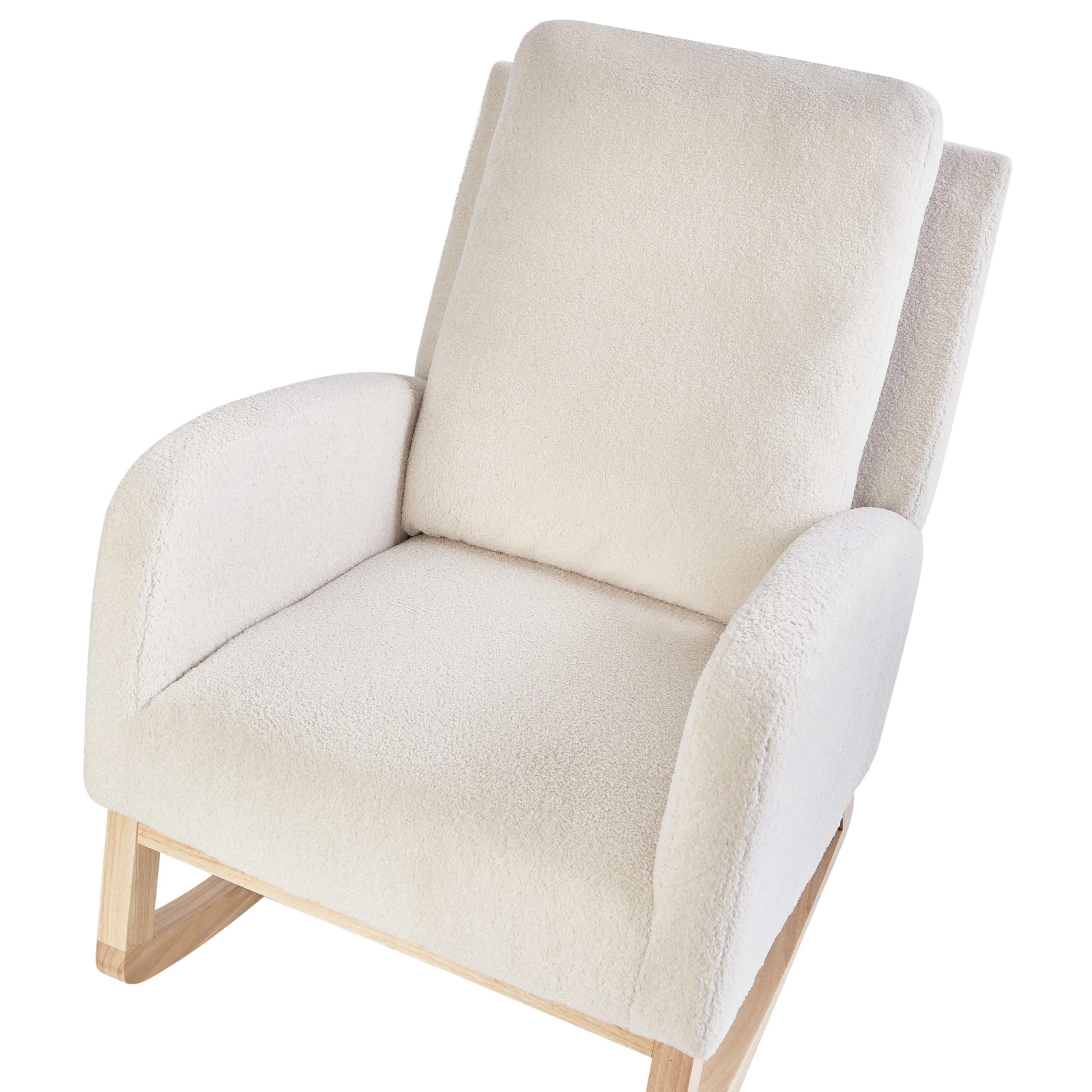 Beliani Silla Mecedora balancín tapizado de bouclé Patas de Madera de Caucho con reposabrazos Sala de Estar sillón de Lactancia Blanco Crema Alsta