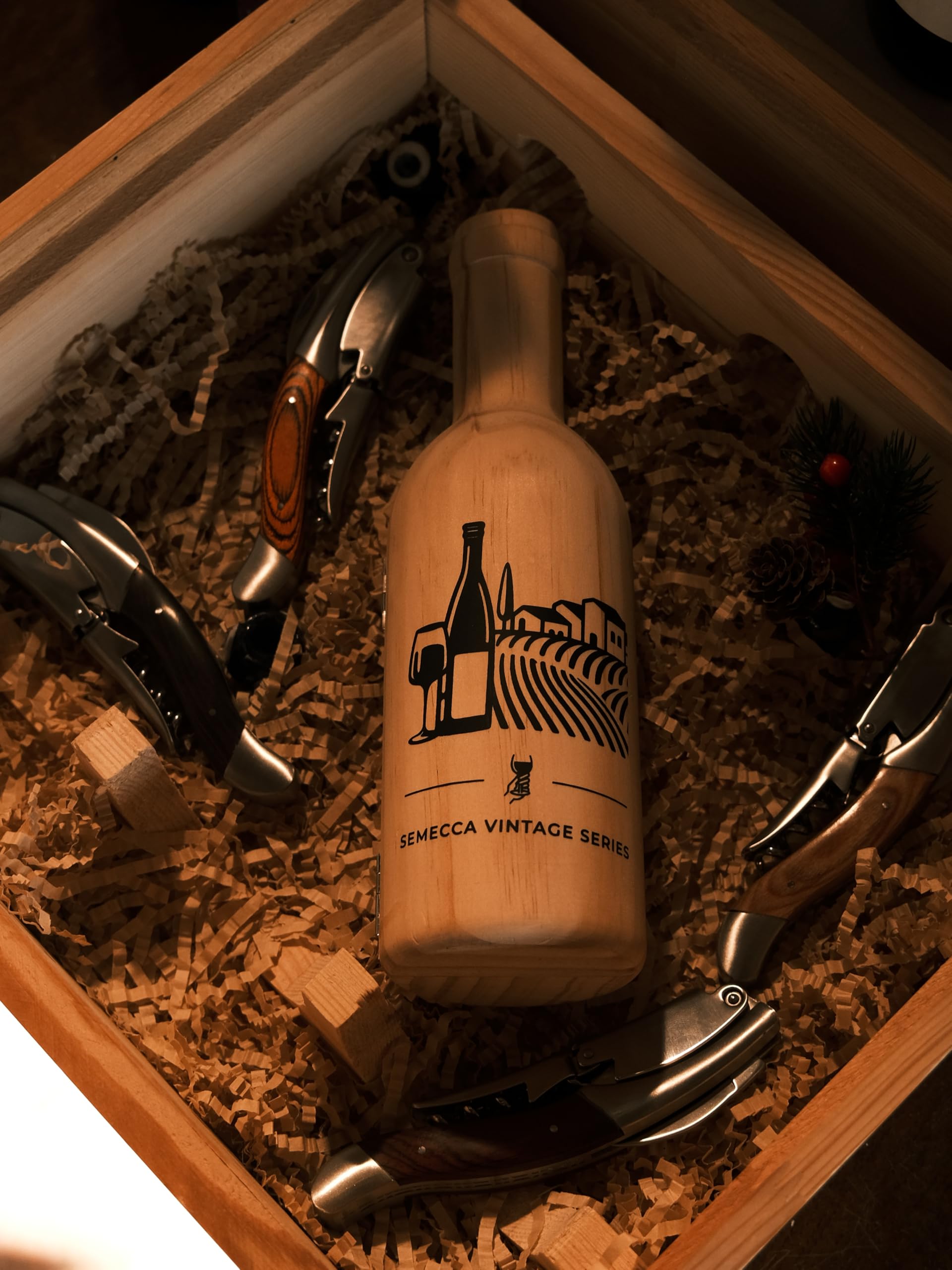 Sacacorchos para vino de camarero, doble etapa, el abridor de vino perfecto y llave de vino, caja de madera con forma de botella de vino, regalo para los amantes del vino (Maunwood)