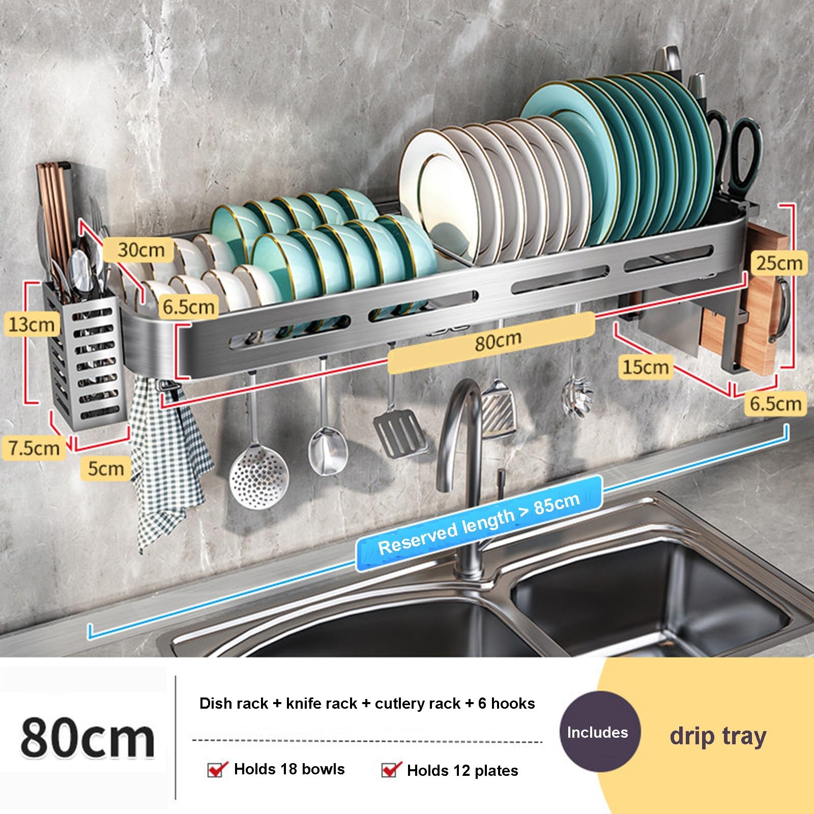 Égouttoir Mural en Acier Inoxydable avec Porte-ustensiles pour Cuisine