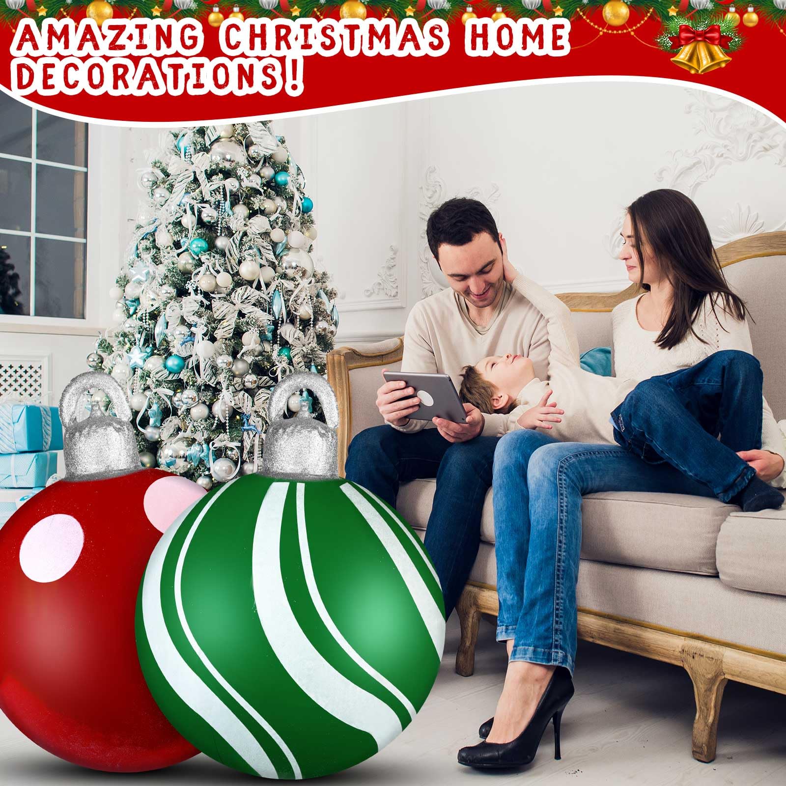 Jetec 24-Piece Christmas Inflatable Ball Ornaments - 9 Inch Black & White PVC Hanging Decor For Trees, Doors & Outdoor - View #11