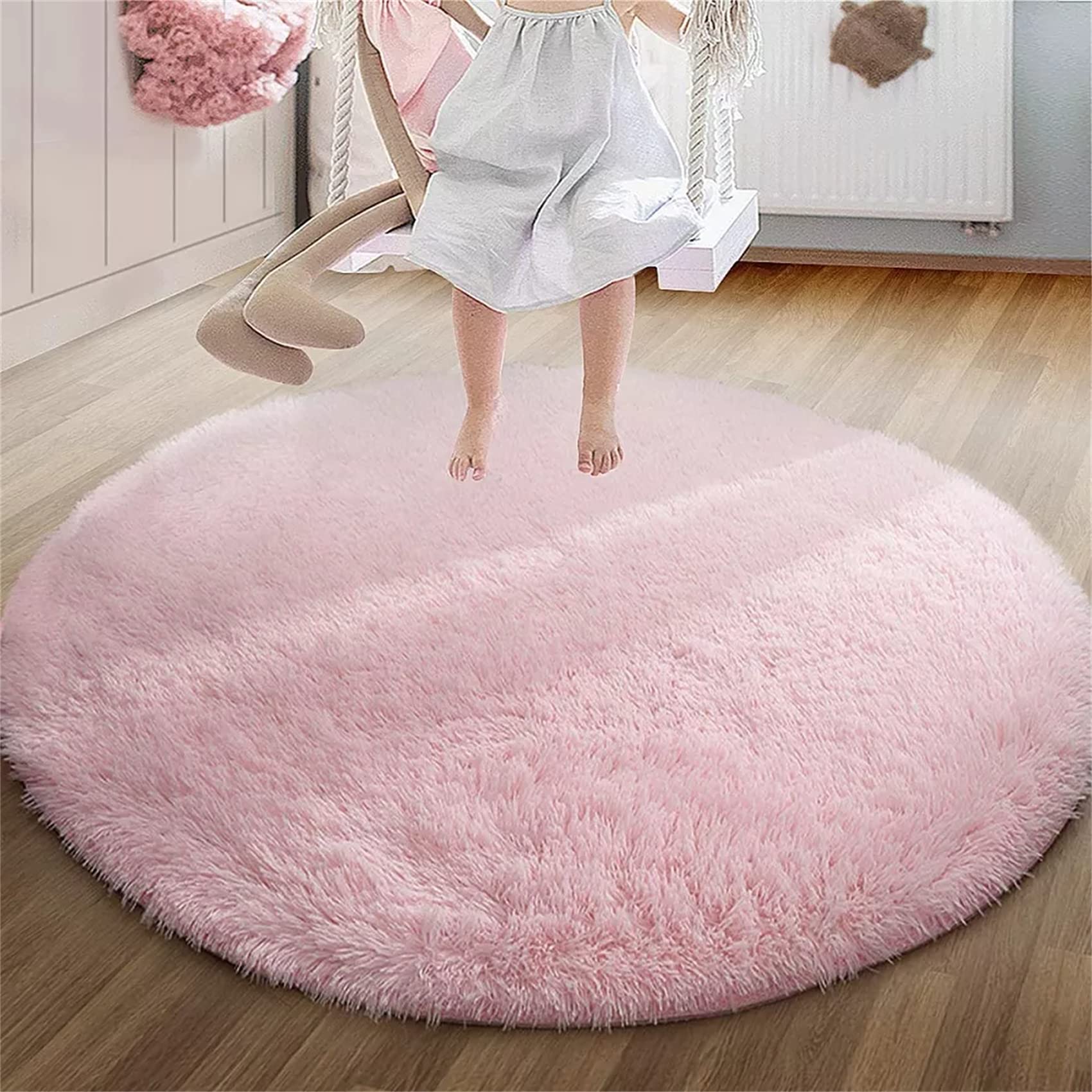 Super Morbido Rotondo Shaggy Pelliccia Pelliccia tappeti Indoor Soggiorno Moderno Camera da Letto Piano Decorazione per la casa Tappeto, Anti-Skid Fluffy Bambini,Verde,100cm