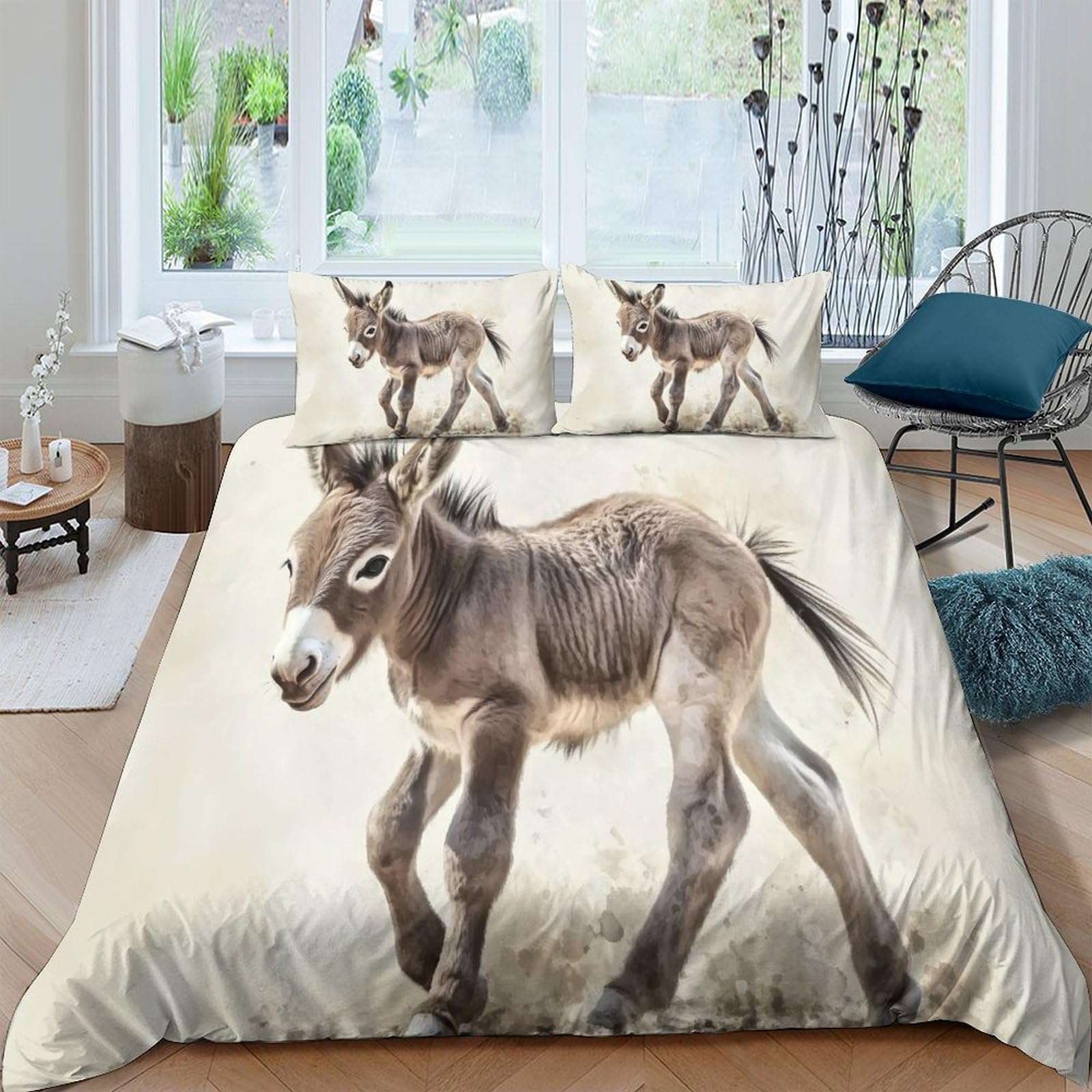 Ctjqhvkz Style-3 3D Printed Donkey Art Fitted Sheet Microfiber Soft Breathable Farm Animal Bed Cover For Bedroom Guest Room Decor Mattress Protection Single（135X200cm）