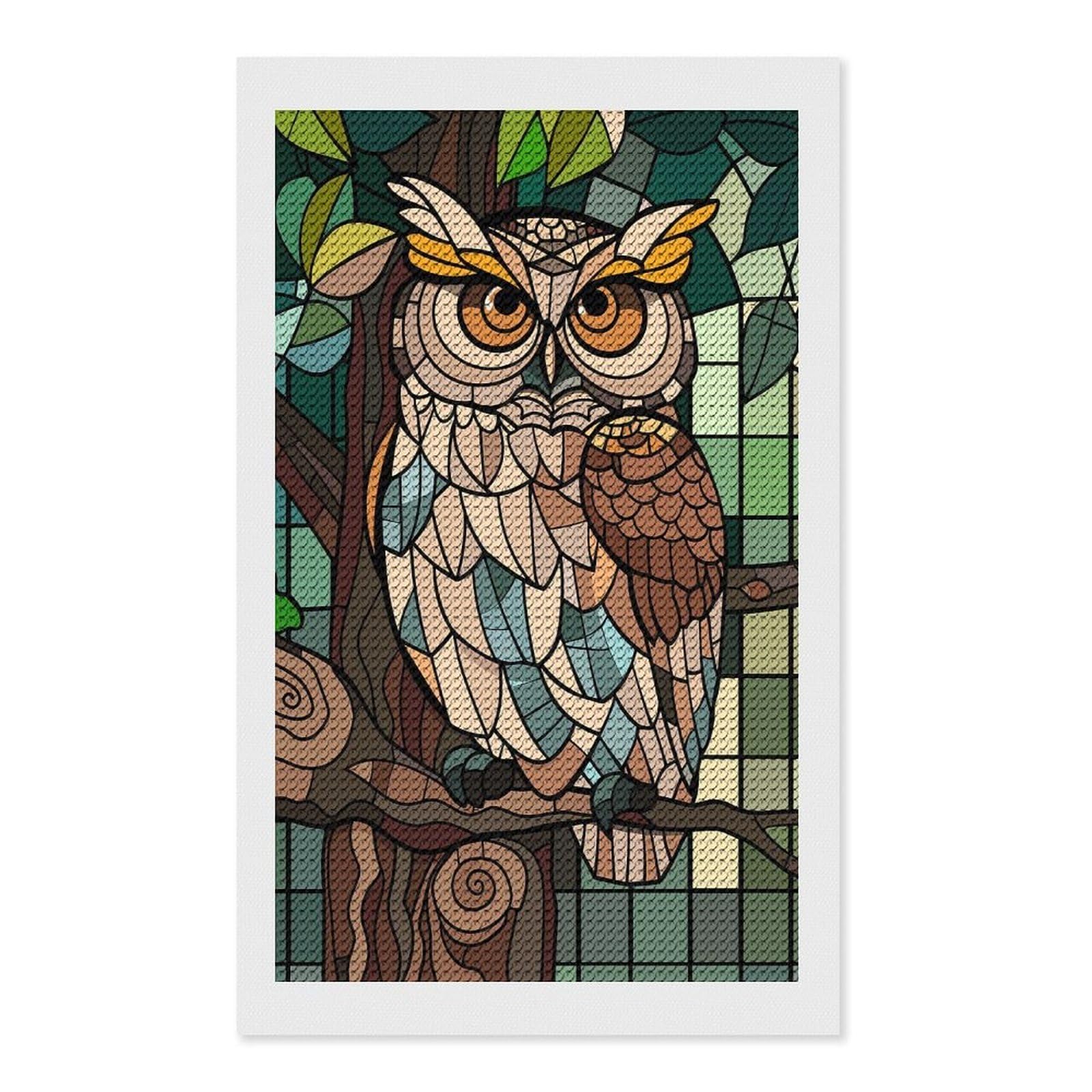 Junmoney Stained Glass Owl on A Branch Diamond Painting Kit 12"x20", Adhesive Canvas, Home Wall Decor, for Beginners, Birthday Gift, Full Kit Included