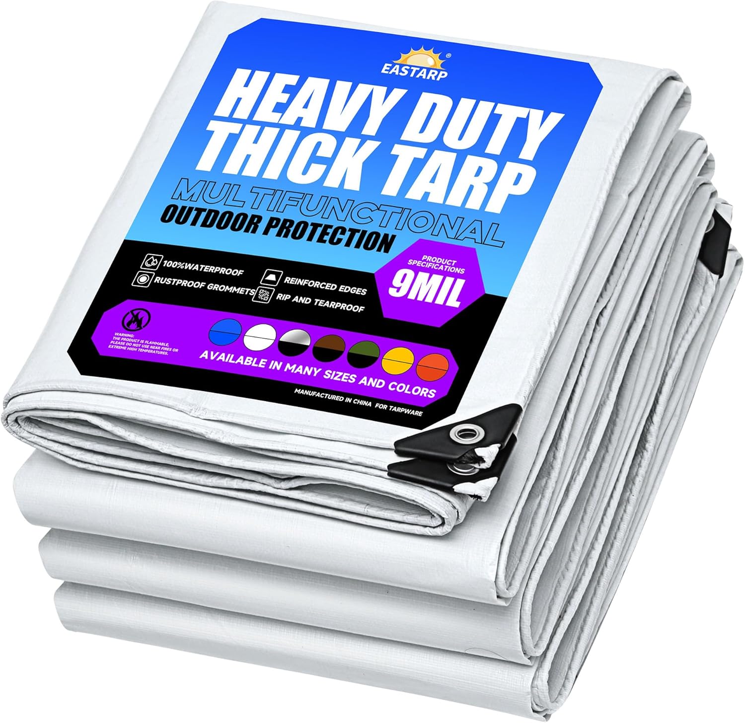 Eastarp 9x12 9Mil Heavy Duty Waterproof White Tarps, UV