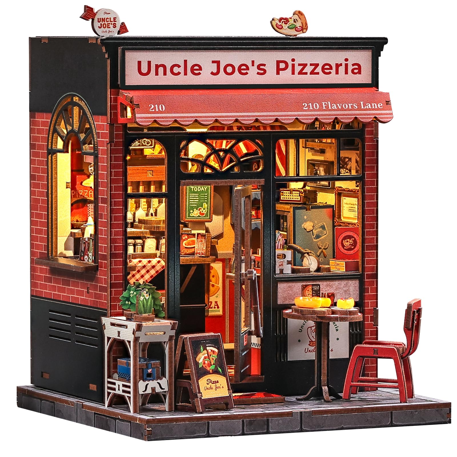 CUTEBEEBook Nook Kit - DIY Miniature House Dollhouse Kit for Adults and Teens, Booknook Tiny House Pizza Shop Bookshelf Decor 3D Wooden Puzzle, Gifts for Family, Friends (Uncle Joe's Pizzeria)