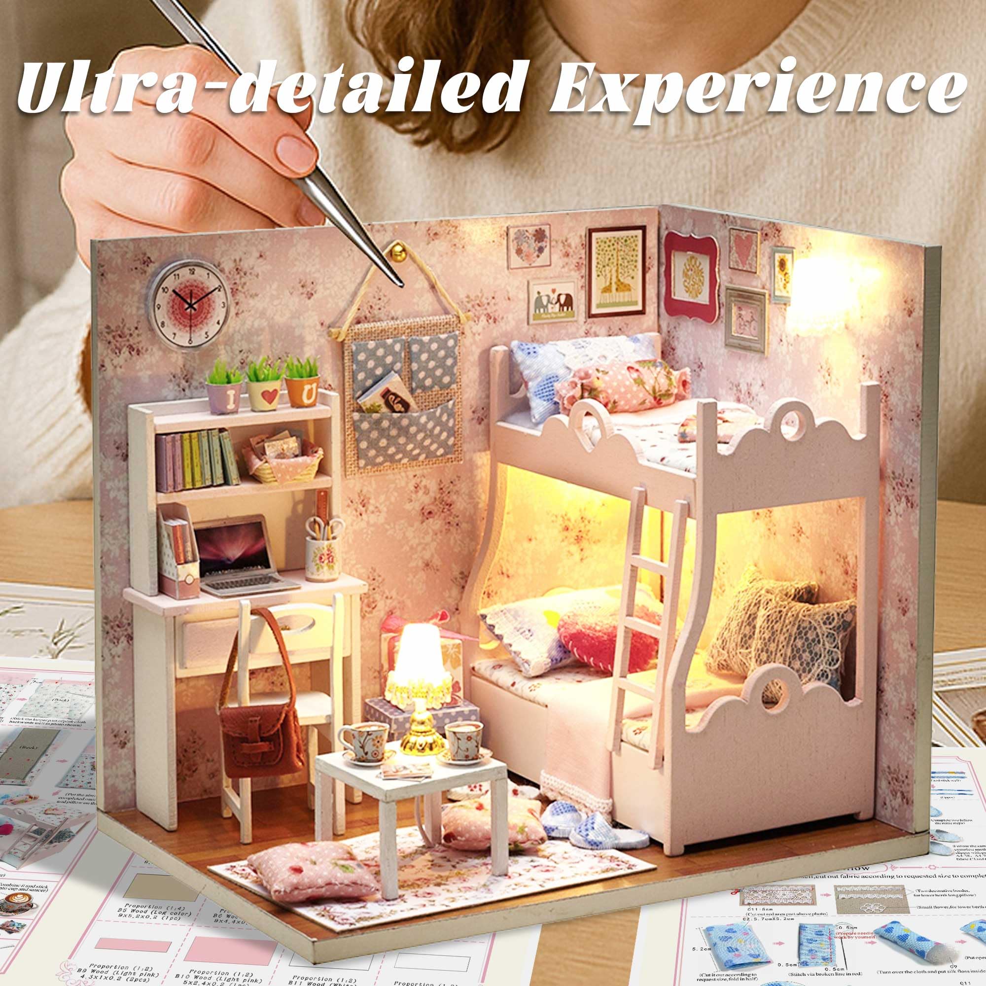 Kit de casa de muñecas en miniatura, habitación creativa con muebles y cubierta para regalo de obras de arte románticas (Mood for Love) 4