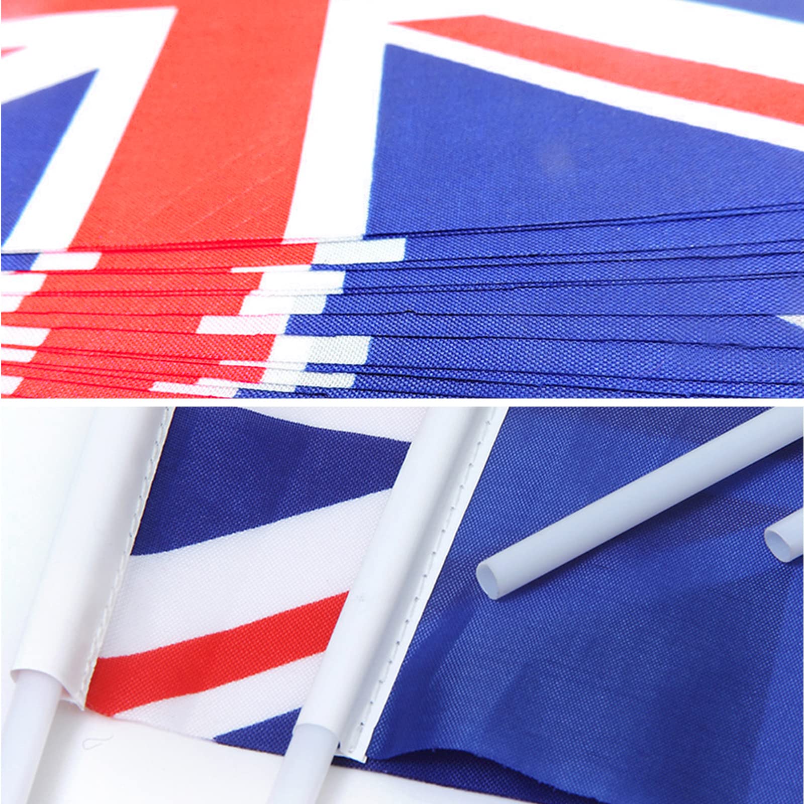 20 Stück Union Jack Handflaggen 12,7x20,3 Cm – Mit Holzstäben & Goldener Speerspitze