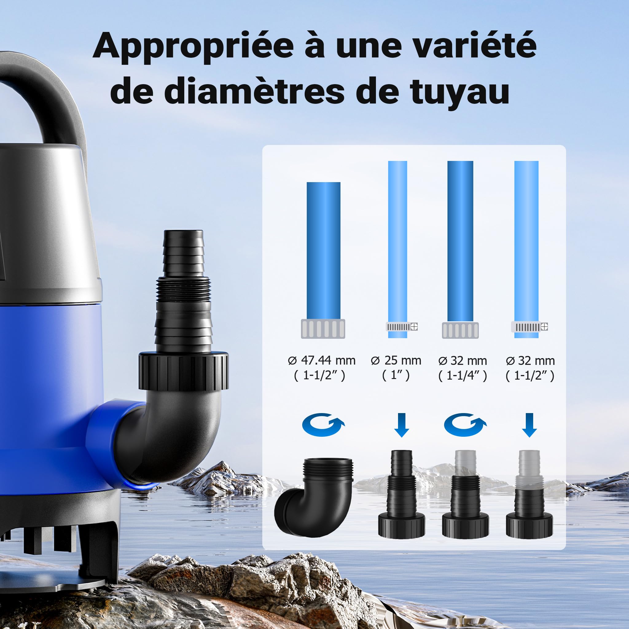 Wiltec Pompe Électrique Eaux Sales Submersible 550W 10500 L/H - Refoulement 7m - Flotteur - Particules 35mm - Arrosage Irrigation Drainage