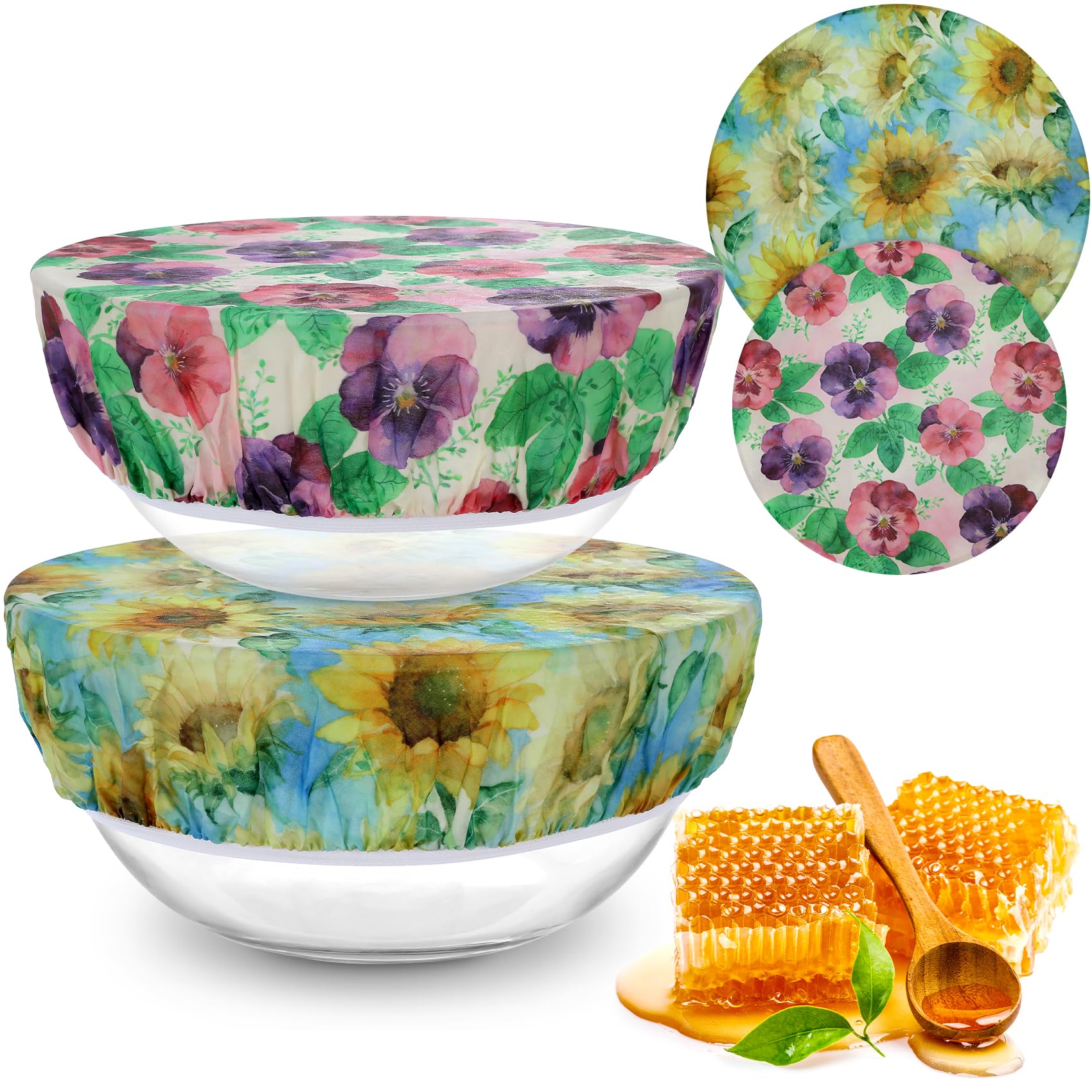 Photo 1 of 2 Large Reusable Beeswax Bowl Covers for Bread Proofing, 10/12 Inch Elastic Beeswax Wraps Cotton Cloth Sourdough Bowl Covers for Proofing Baskets, Mixer Bowls, Food Storage Containers