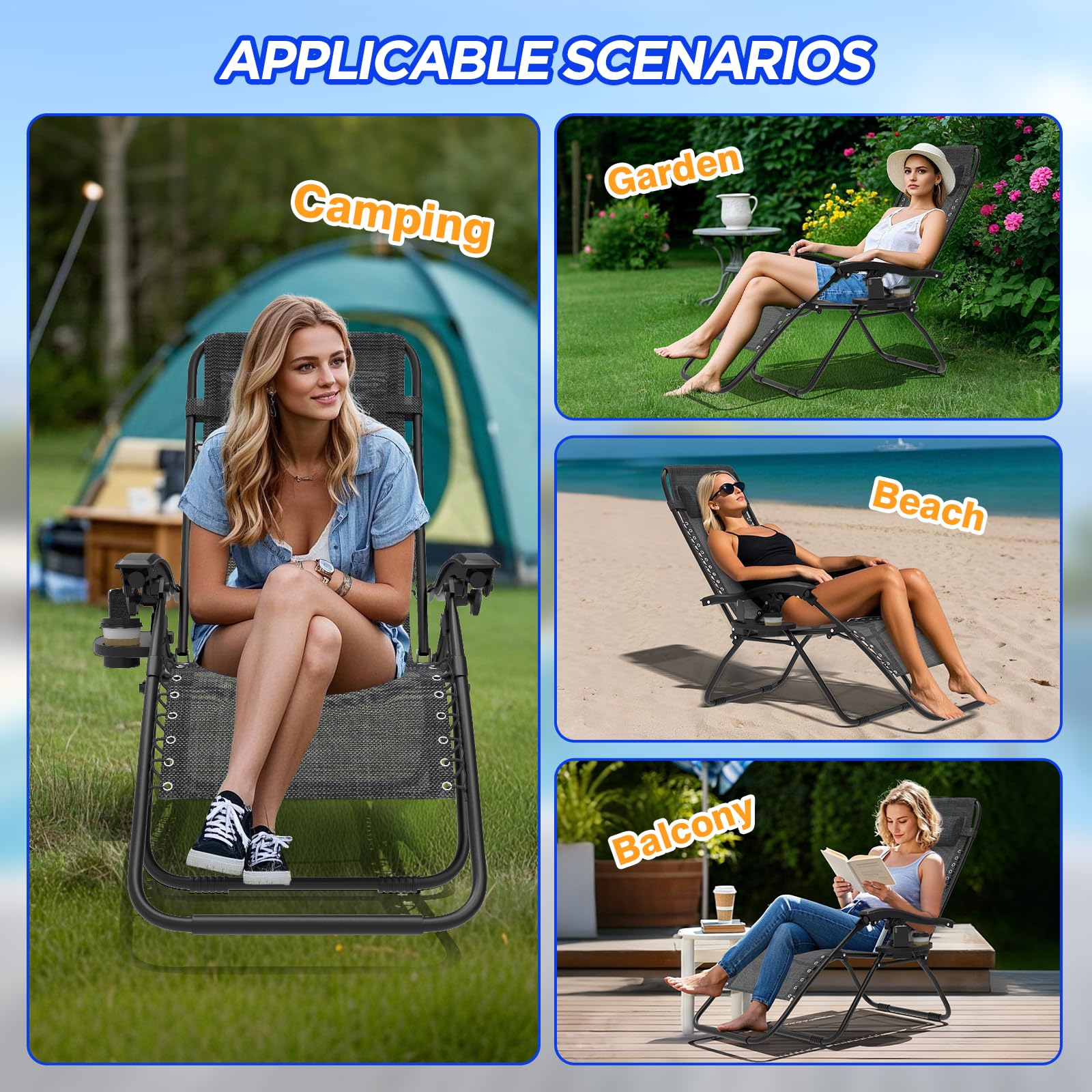 Set di 2 sedie a sdraio Huracan, sdraio pieghevole con poggiatesta regolabile in continuo e portabevande, sdraio da giardino Piscina con telaio in acciaio inossidabile e Tessuto traspirante, antracite