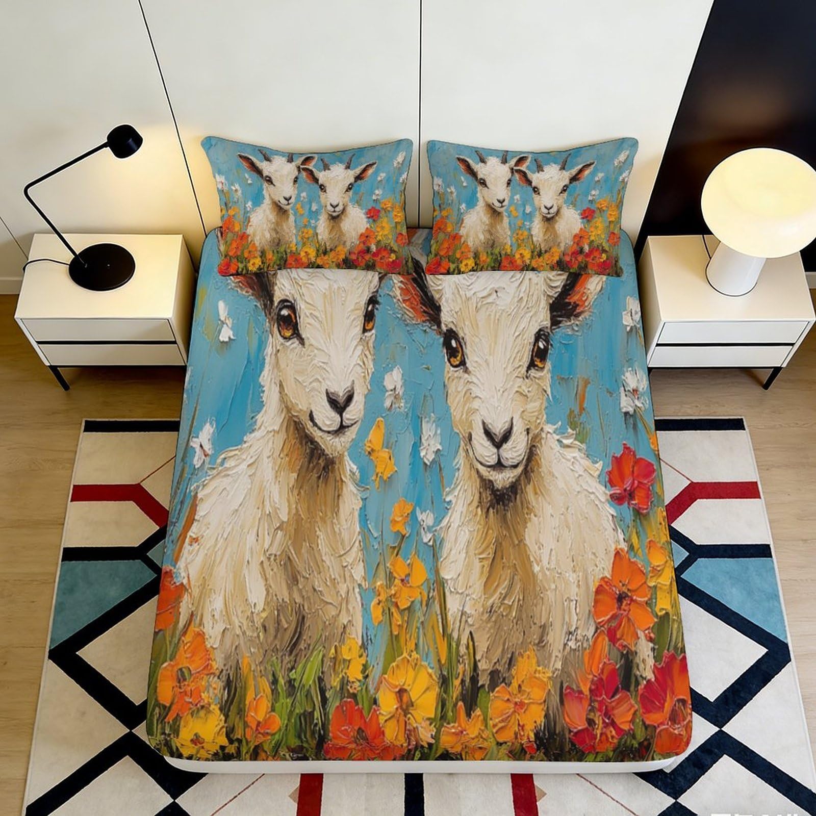 3D Printed Llama Pattern Fitted Sheet Microfiber Deep Pocket Non-Slip Bedroom Bedding Llama Mattress Fitted Cover Washable for Adults 120x200x25cm