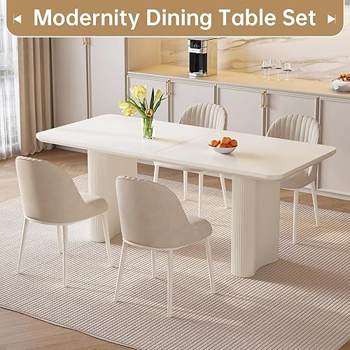 Miniatura 6 de Mesa de comedor rectangular blanca de 63 pulgadas, mesa de cocina moderna con patas de apoyo onduladas resistentes y elegantes para sala de estar,