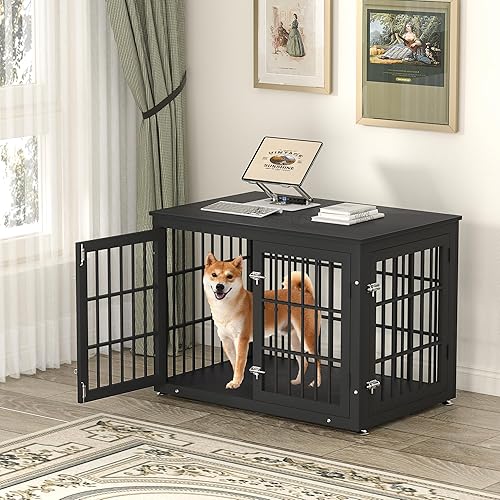 Miniatura 123 de Mueble de jaula de perro resistente de 42 pulgadas para perros grandes y medianos, mesa auxiliar decorativa para casa de mascotas, muebles de madera