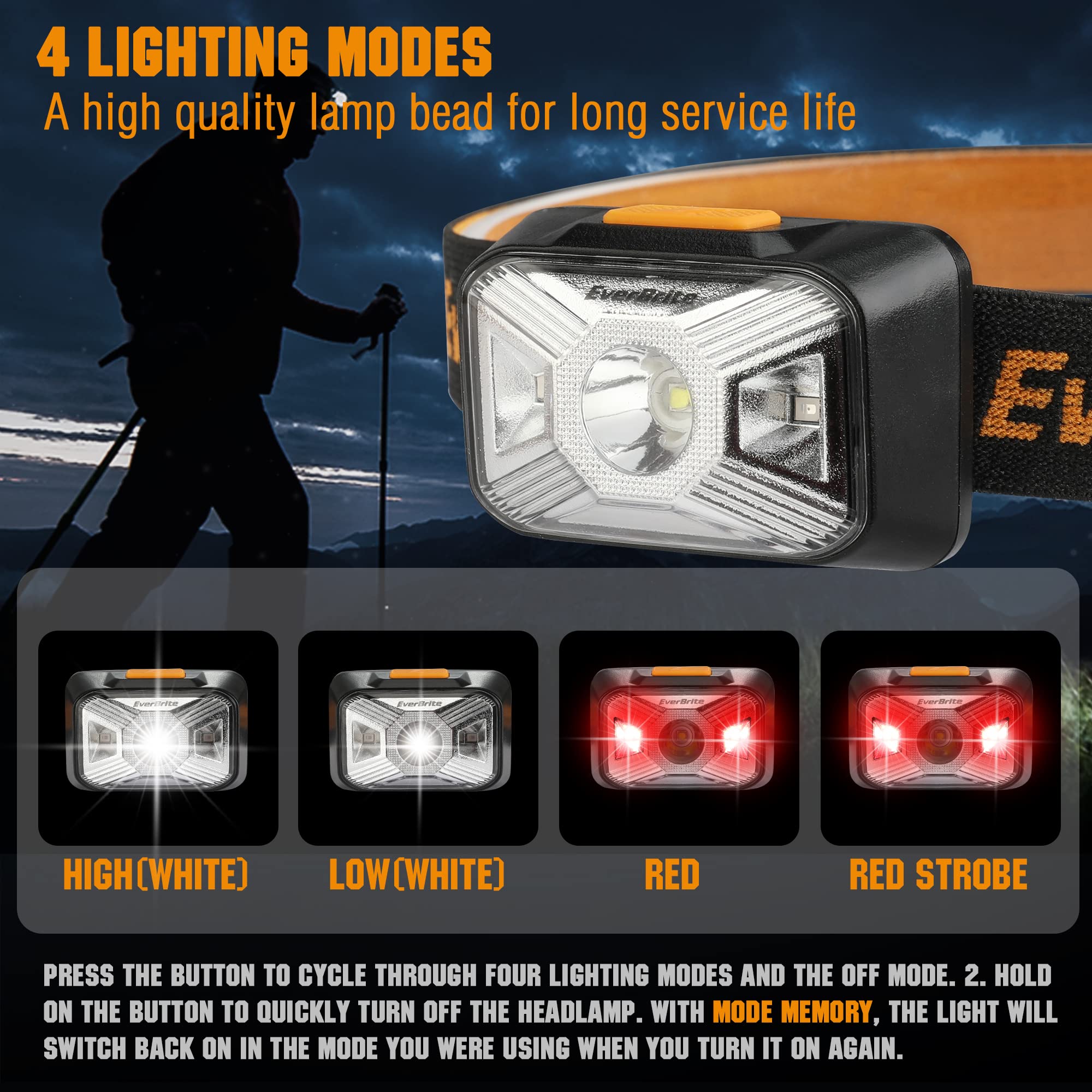 Lampe Frontale Rechargeable EverBrite 500LM 5 Modes Détecteur Mouvement - Verte