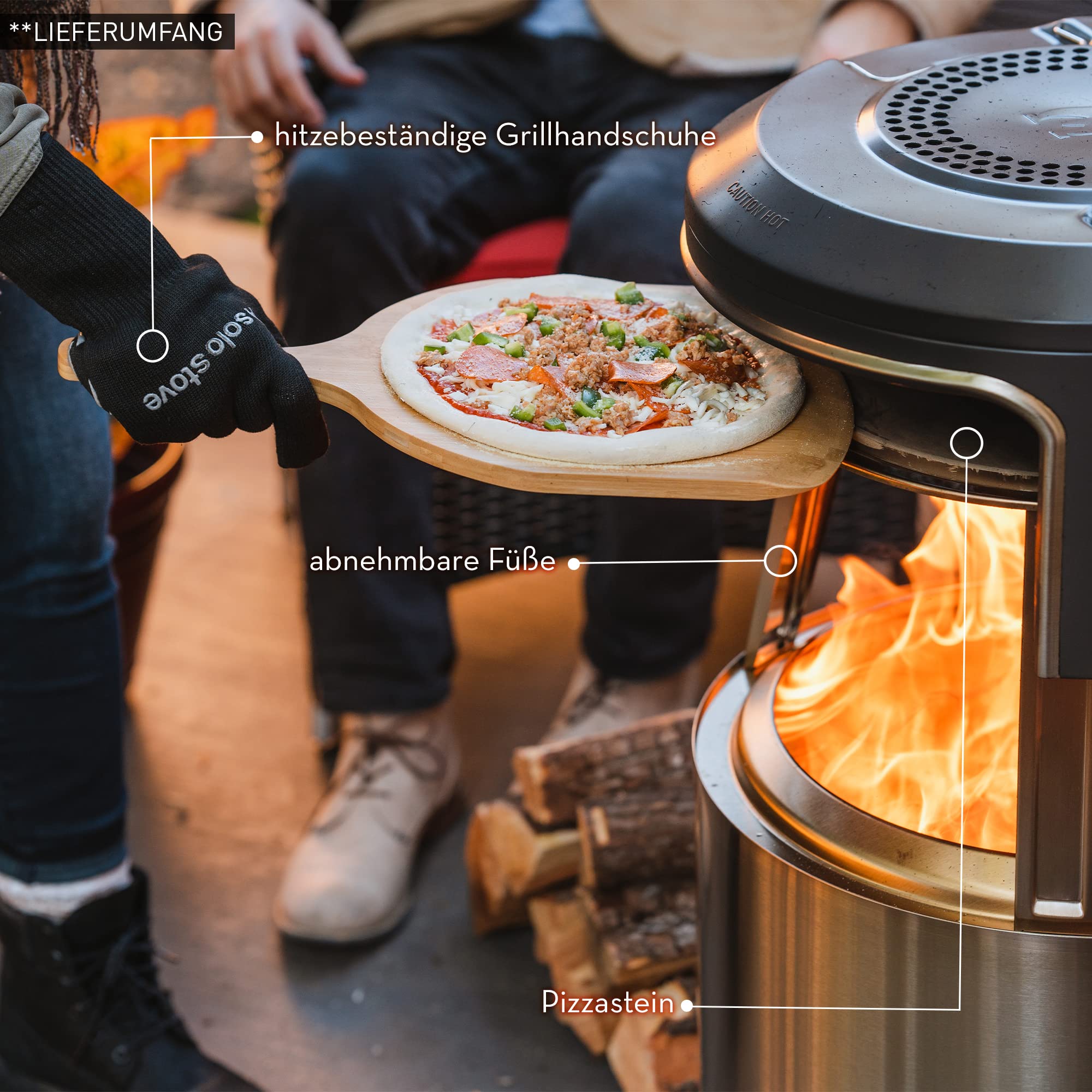 Solo Stove Bonfire Pi Fire Pizzaofen | Outdoor-Pizzaofen Zubehör für Bonfire Feuerstelle, Inkl. Tragetasche, Grillhandschuhe & Pizzastein, Geeignet zur Holzbefeuerung, (H x Dia): 43 x 49 cm, 9 kg