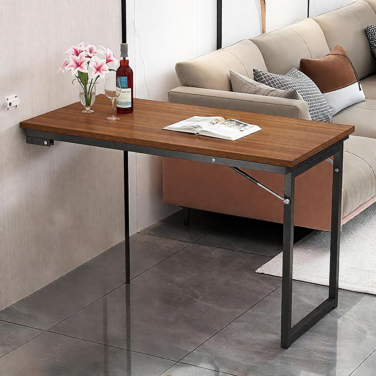 Ddasam Fold Down Desk Wall Mounted - Multi-Functional Drop Leaf Table for Small Spaces, Rustproof Frame, Easy Install