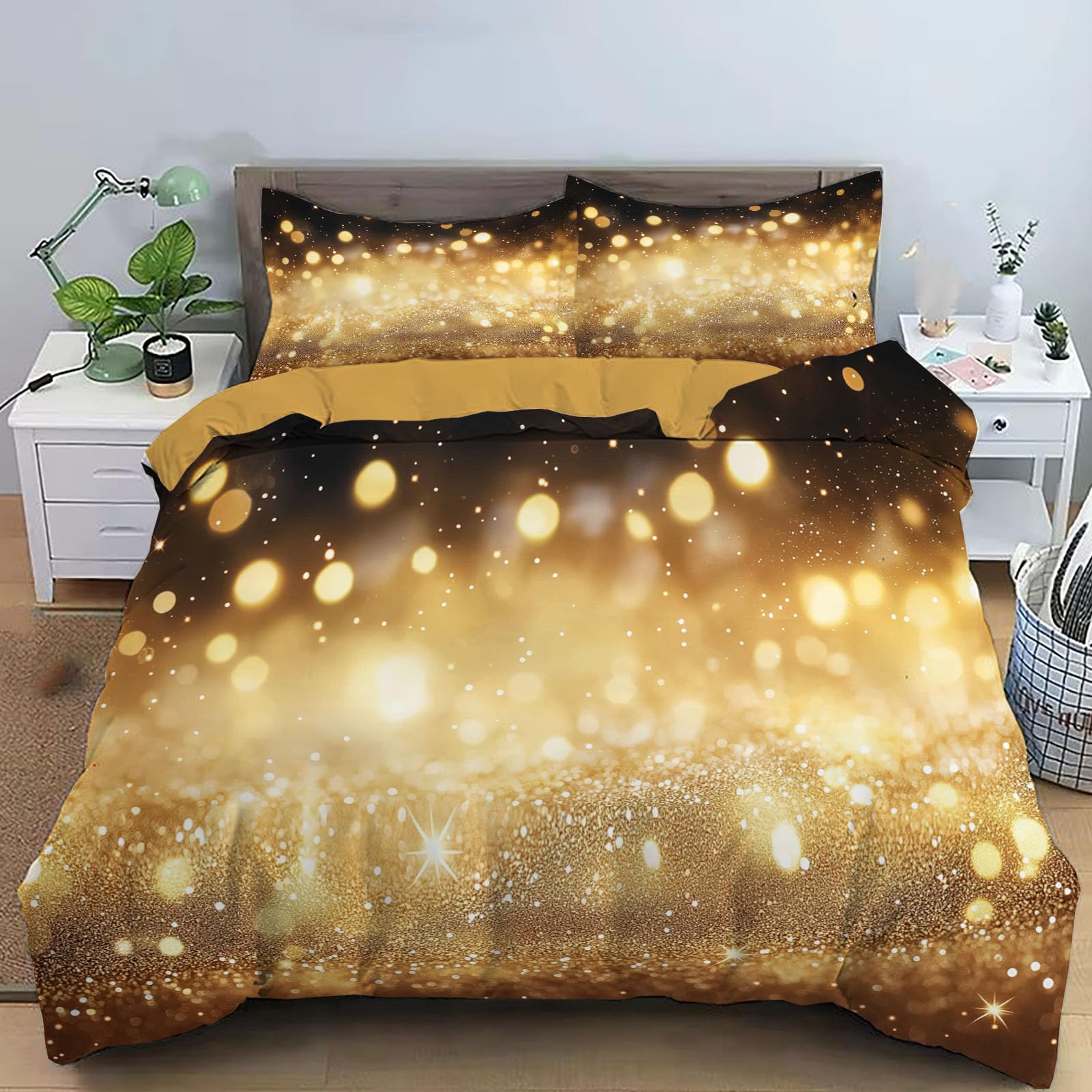 Housse de couette enfant 140x200 noir et or hypoallergénique pour le sommeil des juniors