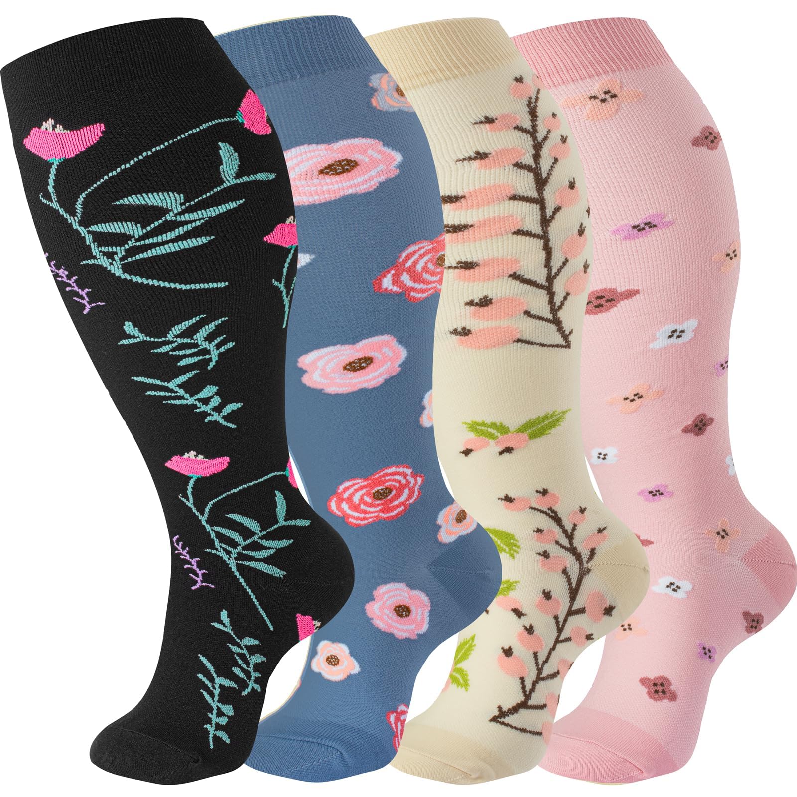 bropite 3/4 Pairs Plus Size Compression Socks for Women &amp; Men 20-30 mmhg-Extra Wide Calf Support Socks for Medical,Running