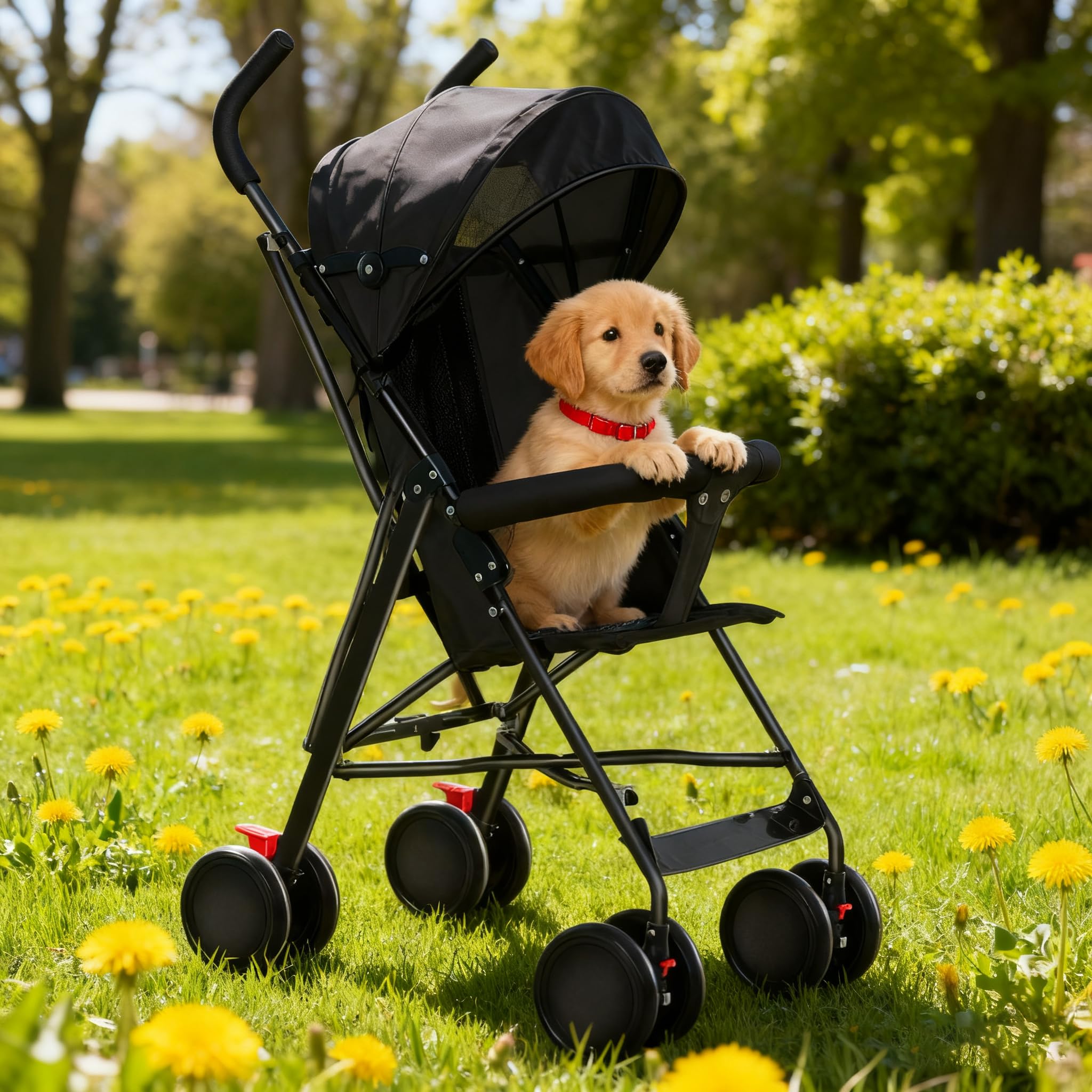Passeggino a canna per bambino 0 4 anni, parapolare, 3 posizioni, telaio in acciaio, ruote EVA antideflagranti, con materasso e zanzariera, carico massimo 30 kg, nero