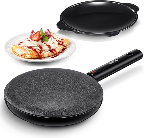 Máquina eléctrica de crepé, máquina portátil de 8 pulgadas con placa de inmersión antiadherente, control automático de temperatura, sartén