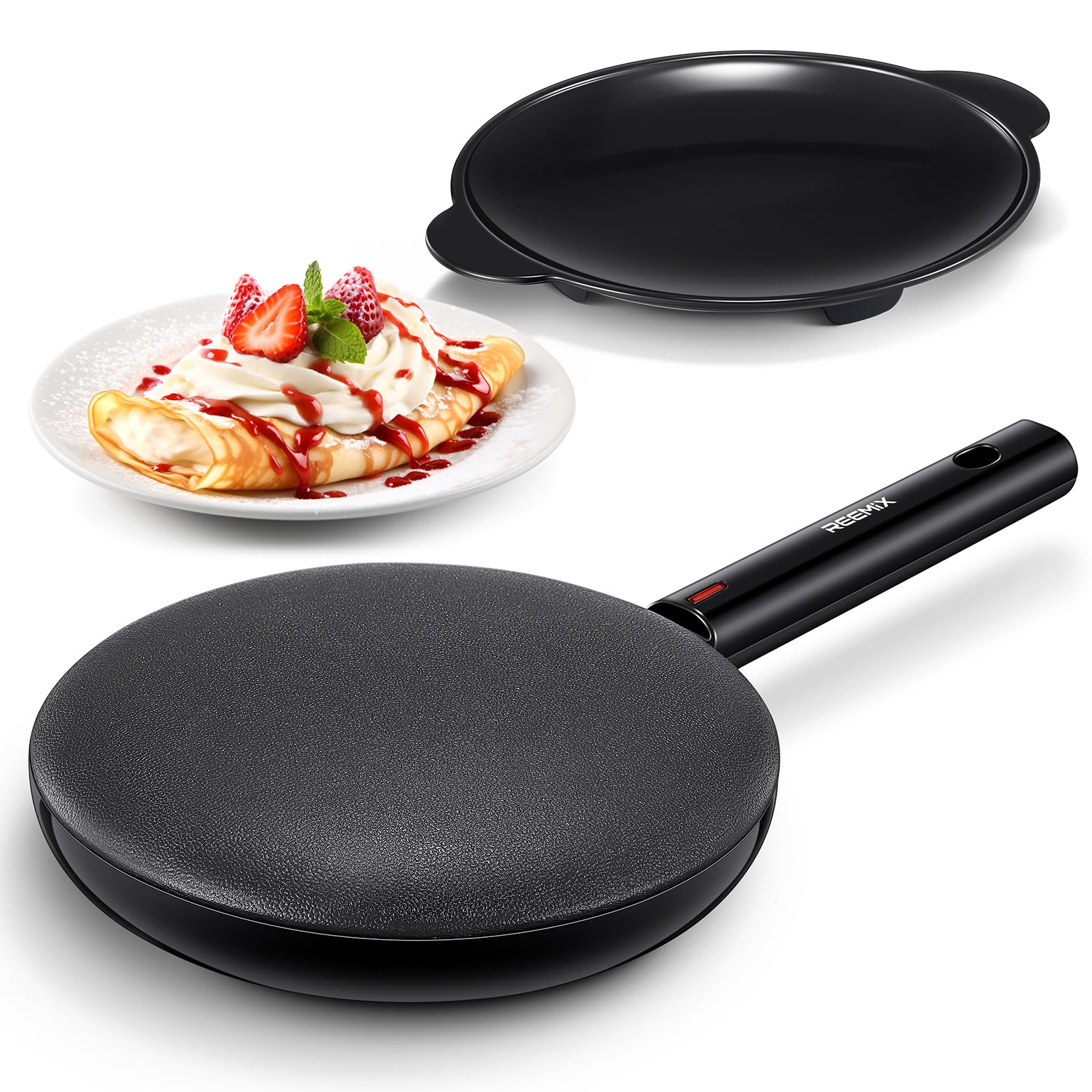 Electric Crepe Maker, 8 Inch Portable Crepe Maker Machine With Not-Stick Dipping Plate, Automatic Temperature Control, Nonstick Crepe Pan, Black (Black)