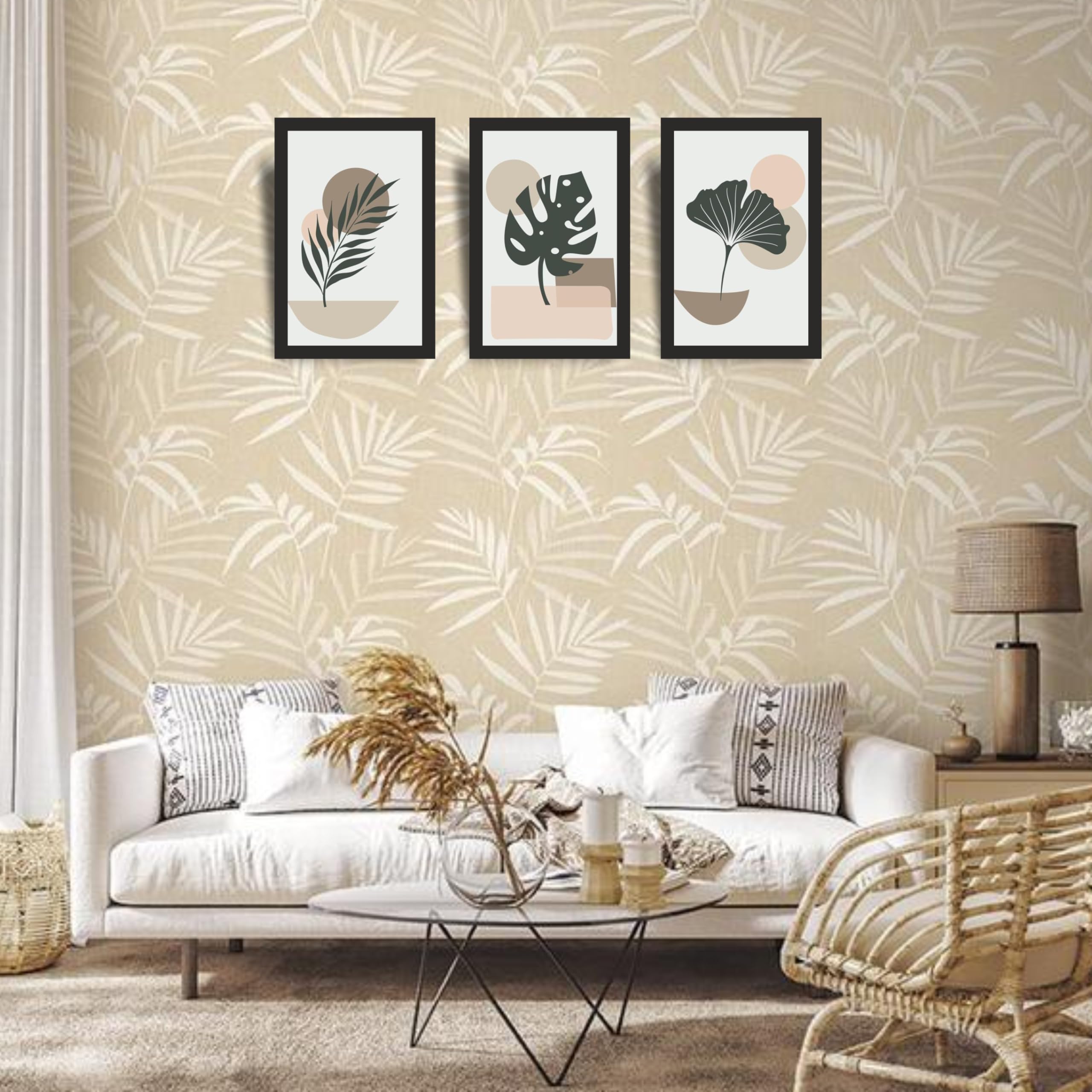 Minimal Tropical Leaf Wall Art Set of 3 Frames