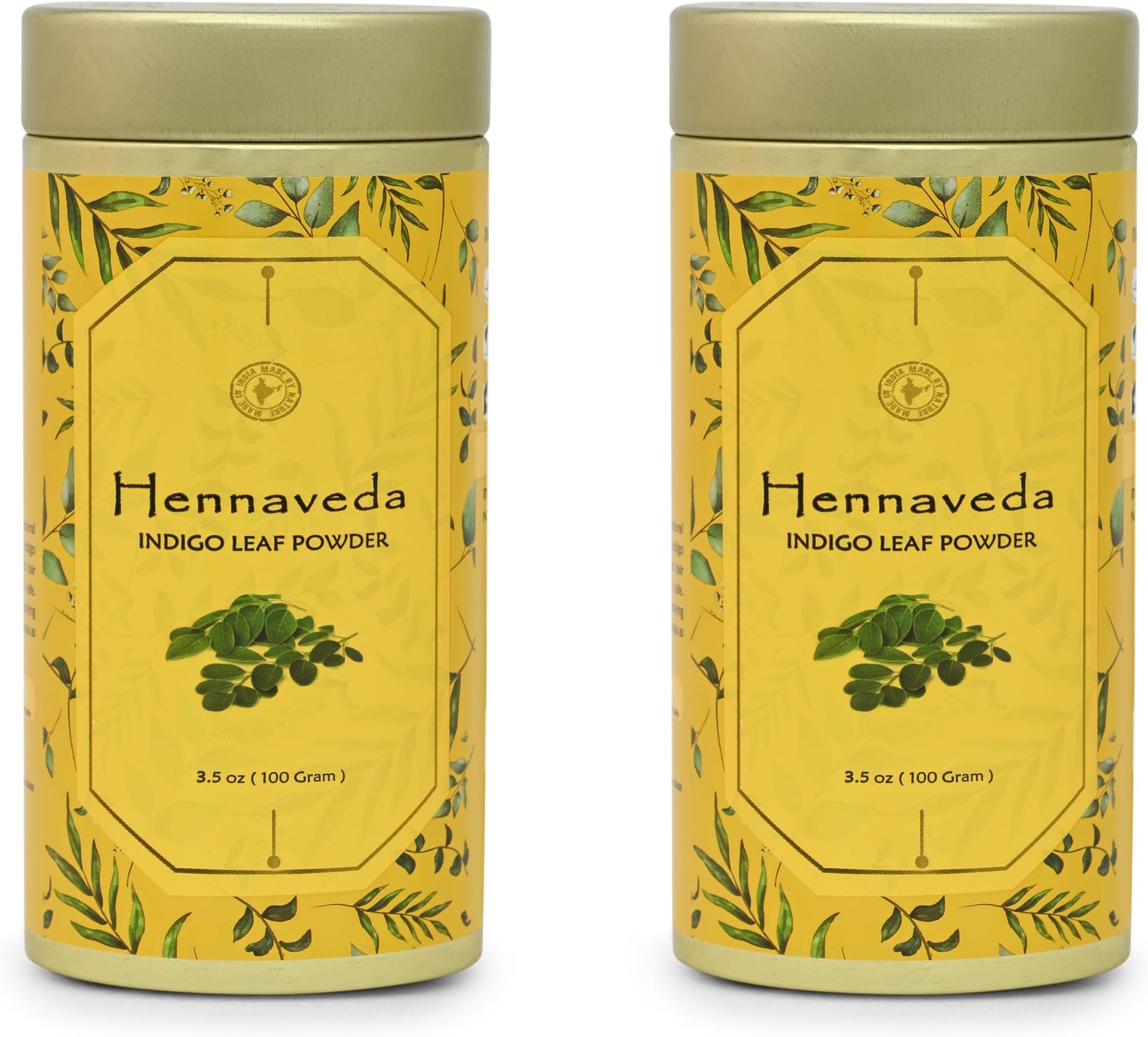 Hennaveda Indigo Powder with Brush, Hand Gloves and Shower Cap | Chemical Free Post-Henna Dye Powder for Hair and Beard | Ayurvedic Blend Natural Hair Colour for Men, and Women (Pack of 2, 100g each)