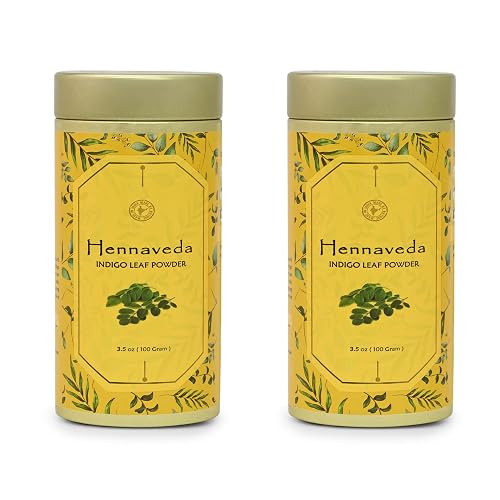Hennaveda Indigo Powder with Brush, Hand Gloves and Shower Cap | Chemical Free Post-Henna Dye Powder for Hair and Beard | Ayurvedic Blend Natural Hair Colour for Men, and Women (Pack of 2, 100g each)