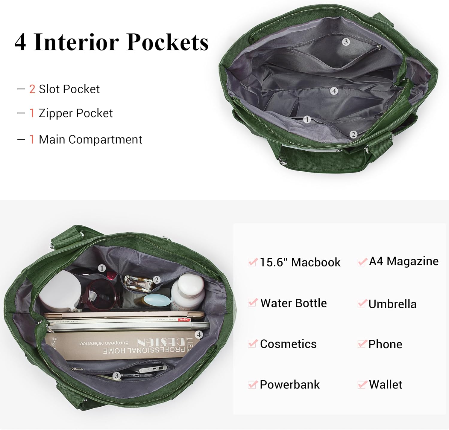 VOLGANIK ROCK Canvas Tote Bag Waterproof Nylon Multi Pocket Shoulder Bags Laptop Work Bag Teacher Purse Handbag for Women Men - Image 5