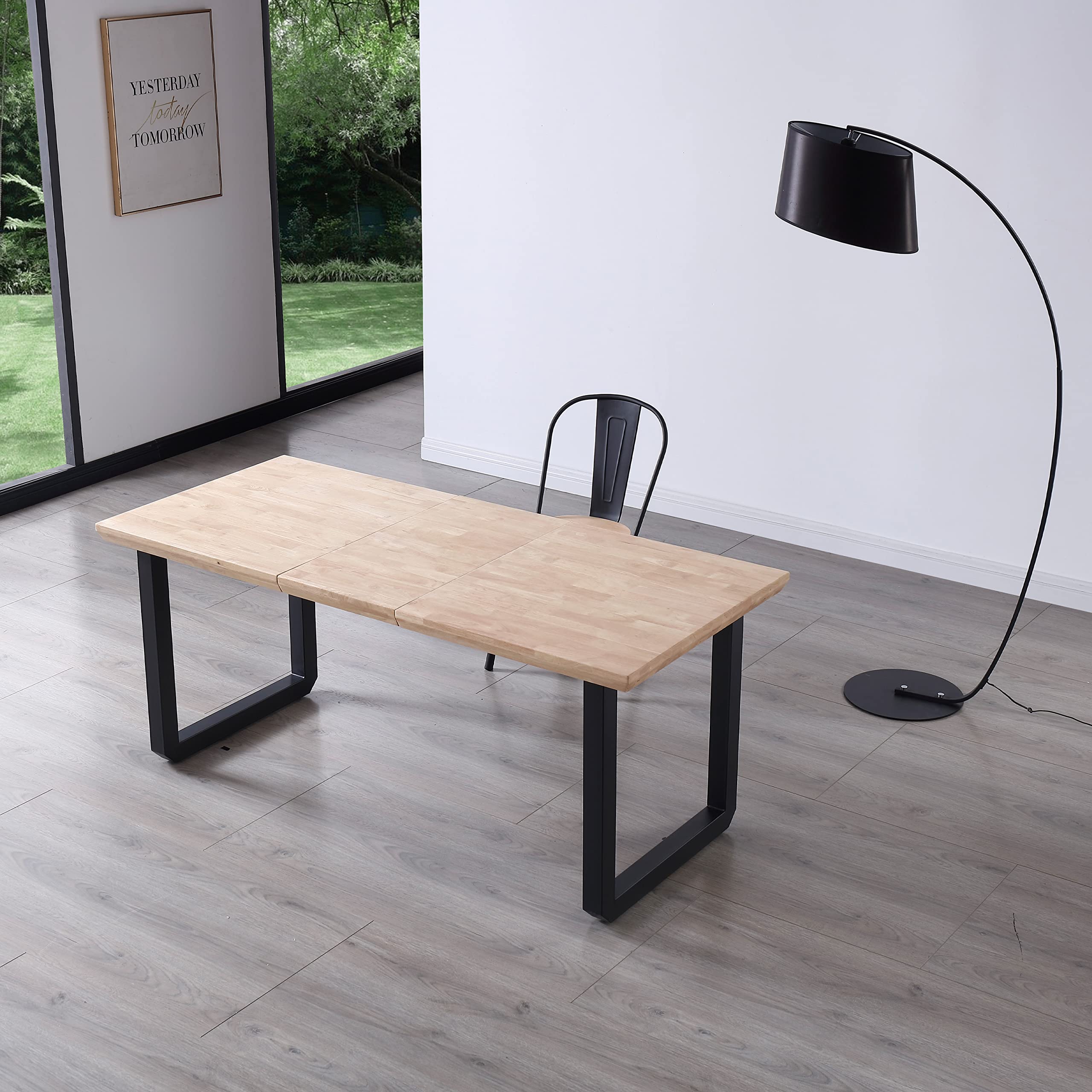 Adec Group Roma, Mesa de Comedor Extensible, Mesa 2 Tramos, Acabado en Roble y Negro, Medidas: 140-180 – 220 cm (Largo) x 80 cm (Ancho) x 77 cm (Alto)