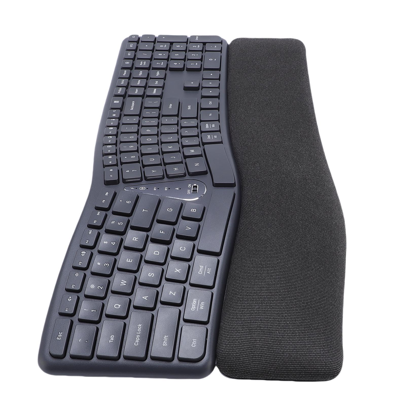ASHATA Tastiera ergonomica senza fili, tastiera divisa con poggiapolsi e doppia modalità 2.4 G, durata della batteria 200 ore, inclinazione regolabile, 3 angoli per PC portatile