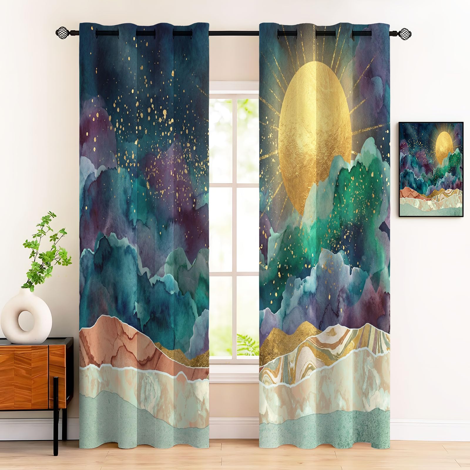 Rideau occultant vert menthe thermique pour chambre et salon rideaux montagne lot de 2