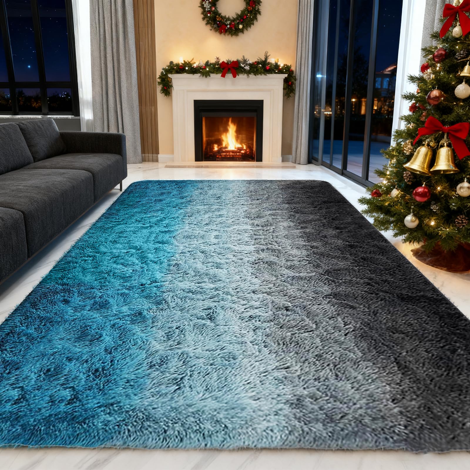 Tapis salon shaggy antidérapant à poil long lavable et tapis de chambre pelucheux 120 x 130