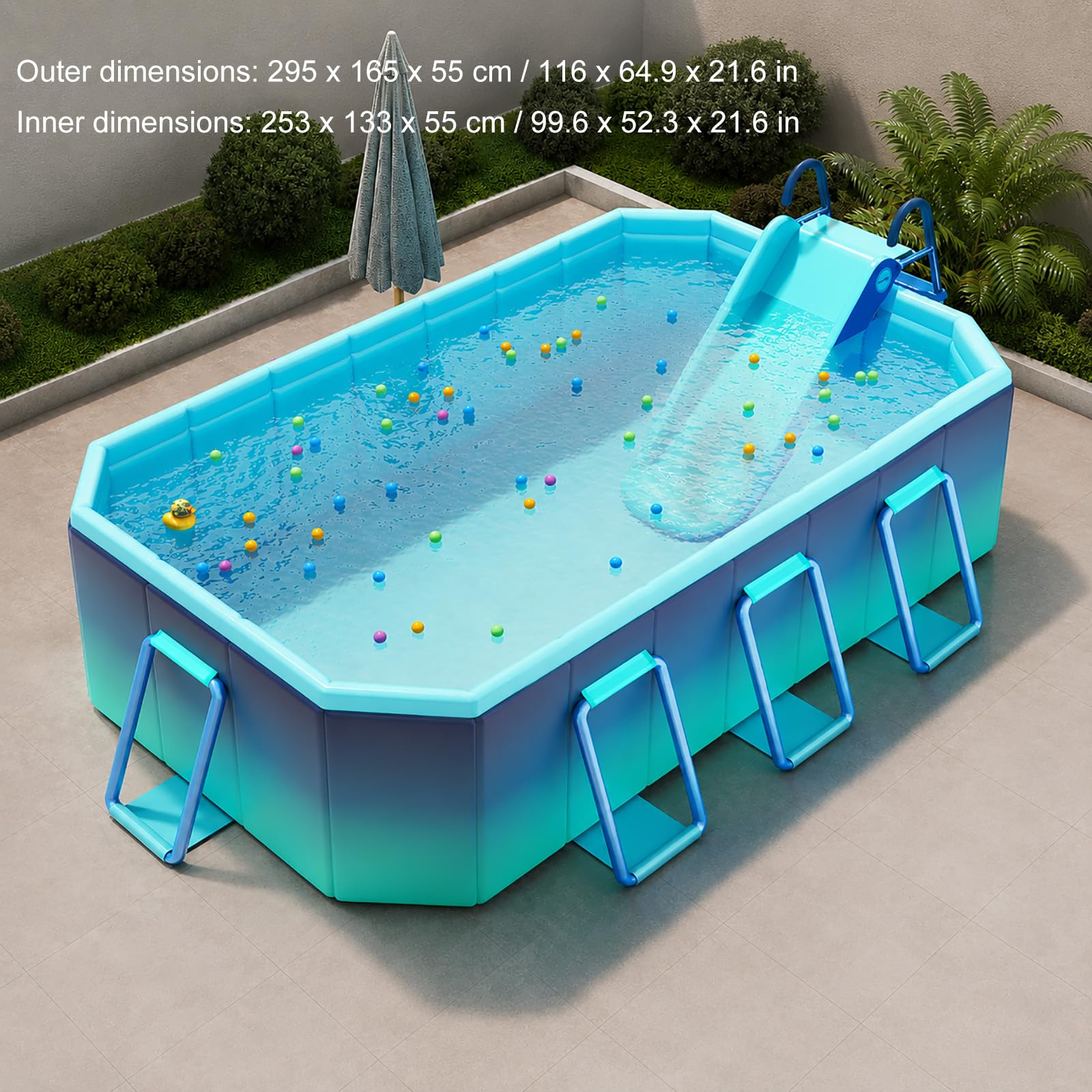 Grande Piscina Fuori Terra Rettangolare con Scivolo Familiare | Piscina da Giardino Esterna con Pareti Resistenti e Scala Sicura(3m/118in)