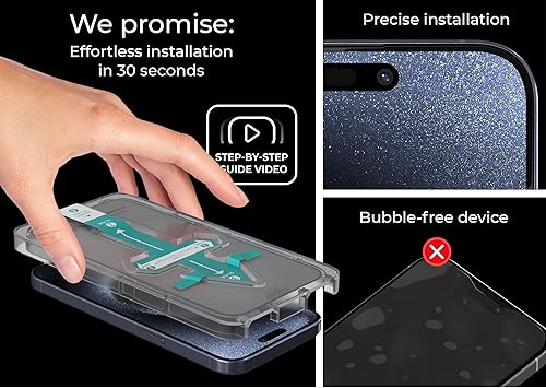 Miniatura 2 de Deppa Paquete de 2 protectores de pantalla premium para iPhone 15 Pro Max (6.7 pies) de vidrio templado 3D de borde a borde, cobertura completa,