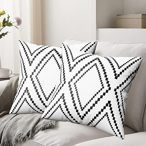 Yaofavo Set of 2 Black Pillow Covers 20 x 20 inches Boho Aztec Velvet Soft Square Decorative Throw Pillow Covers for Sofa Couch Bed Decor (20x20 Inches, Boho White More)