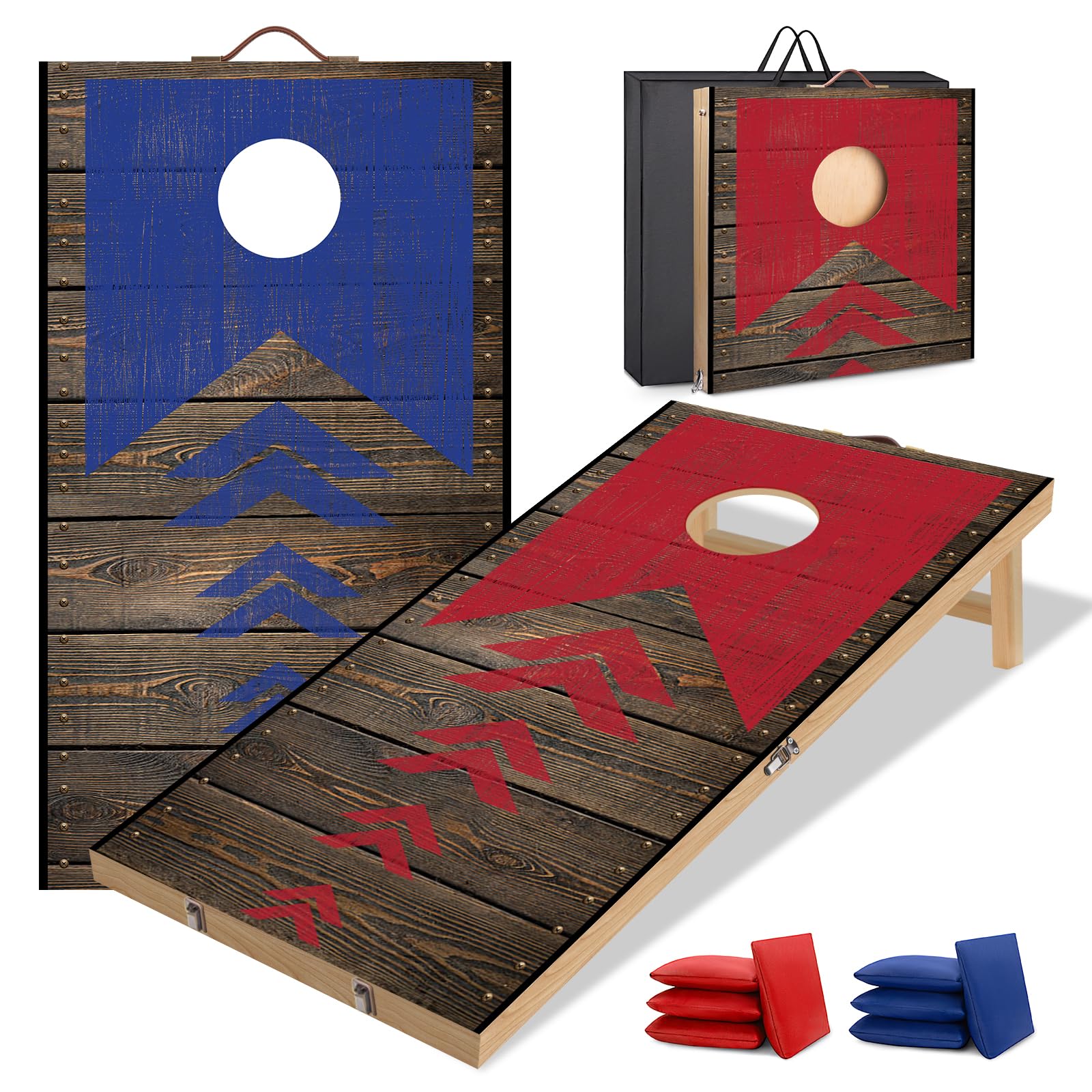 NZQXJXZ Cornhole Jeu Complet Pliable Sac Cornhole pour l'extérieur Jeux Extérieurs avec 6 Sacs de Haricots et Sac de Transport pour Les Enfants, Le Jardin, la Pelouse