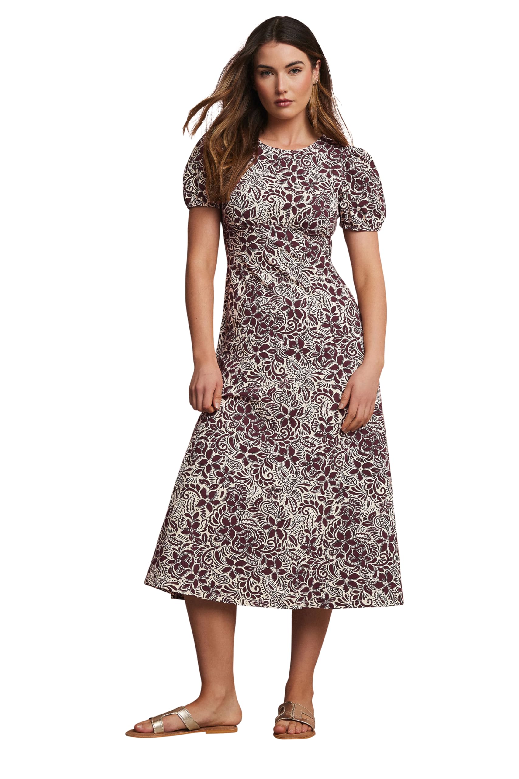 Long Tall Sally - Women's Midi Dress - Floral Print - Purple - Cotton