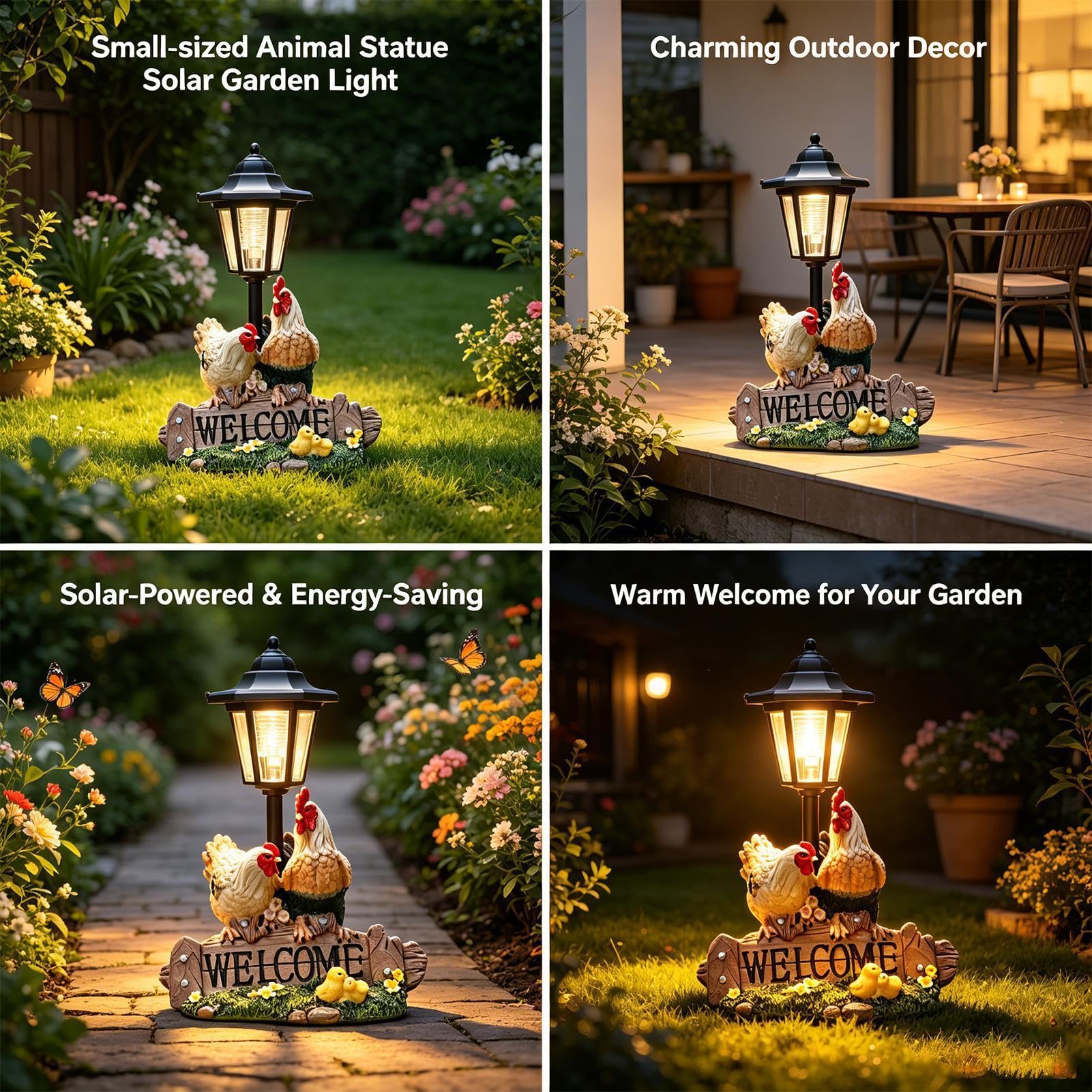Solarleuchten Für Den Garten Dekorative Laterne Aus Kunstharz | Solar-Außenleuchte Mit Hühnerfigur Für Hof, Terrasse, , Rasen, Gartenwege, Deck, Landschaftsgestaltung, Außenbereich,