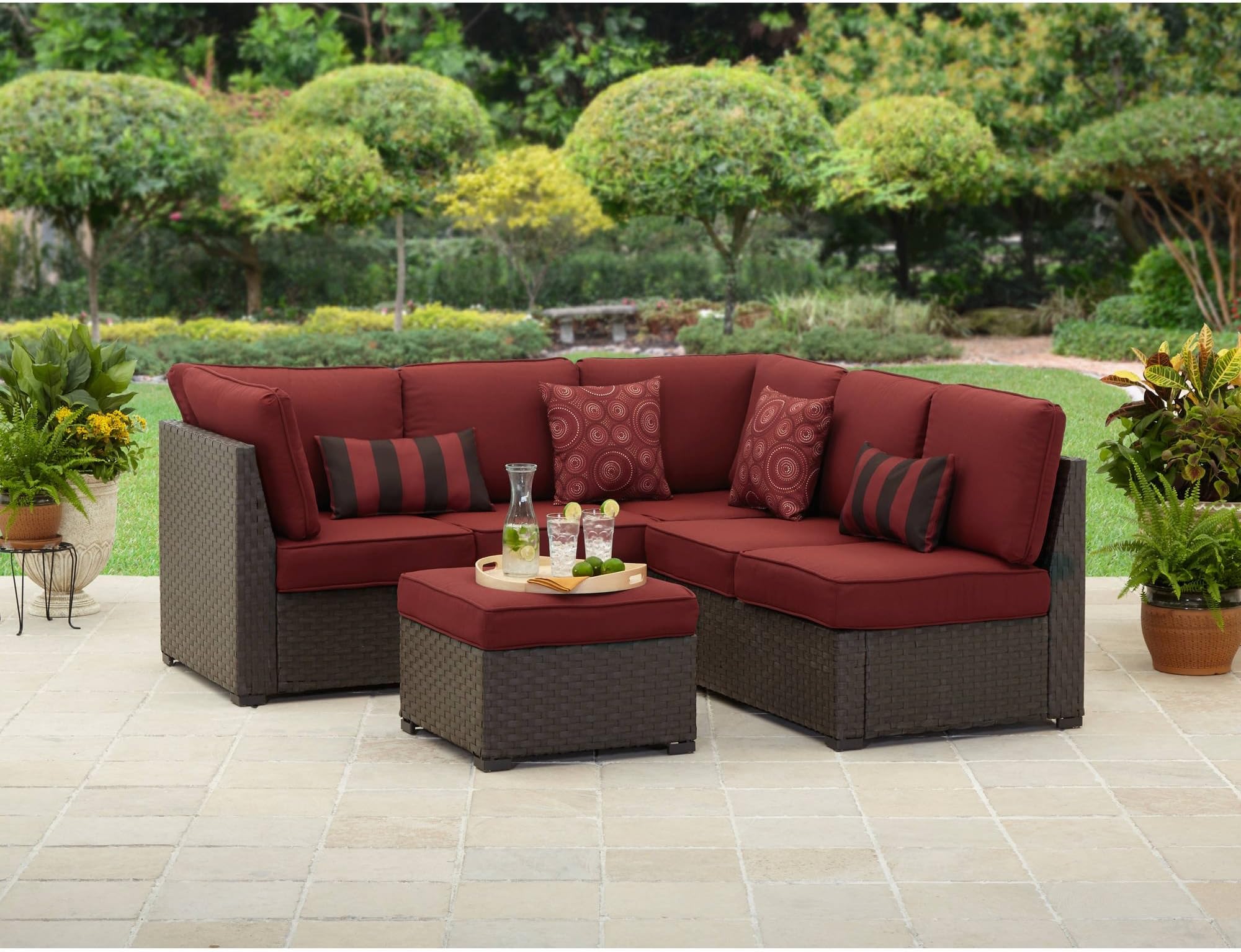 Rush Valley 3-piece Outdoor Sectional Sofa Set, Red, Seats 5
