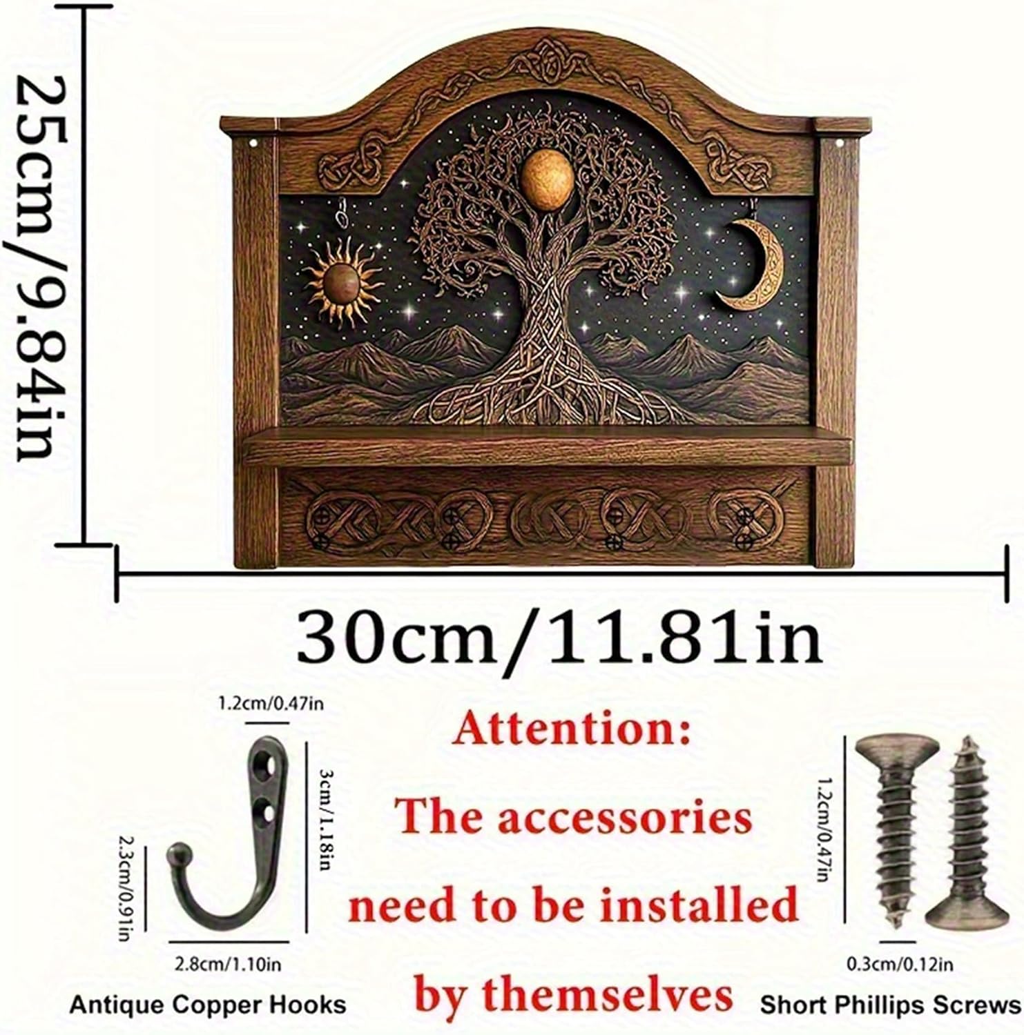 House Shaped Hat Coat Hooks with 4 Hooks, Decorative Wall Mounted Key Holder for Entryway, Front Door, Hallway (Multi-Color, One Size)