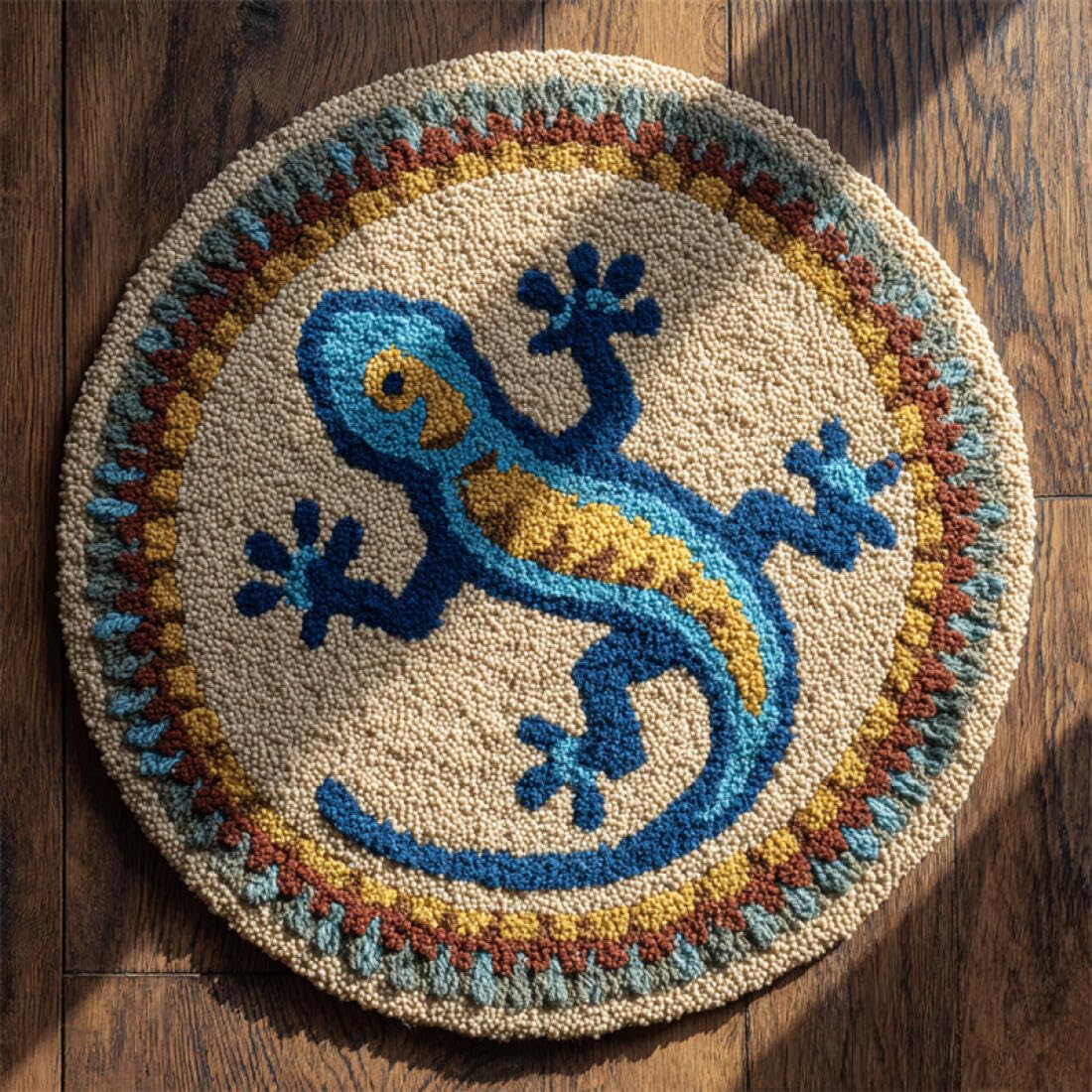 Rqwybcaxn DIY Rug Latch Hook Kits for Beginners Animal Cross Stitch Kit Cartoon Lizard 60x60cm Round Large Rug Making Kits Bedroom Handmade Gift