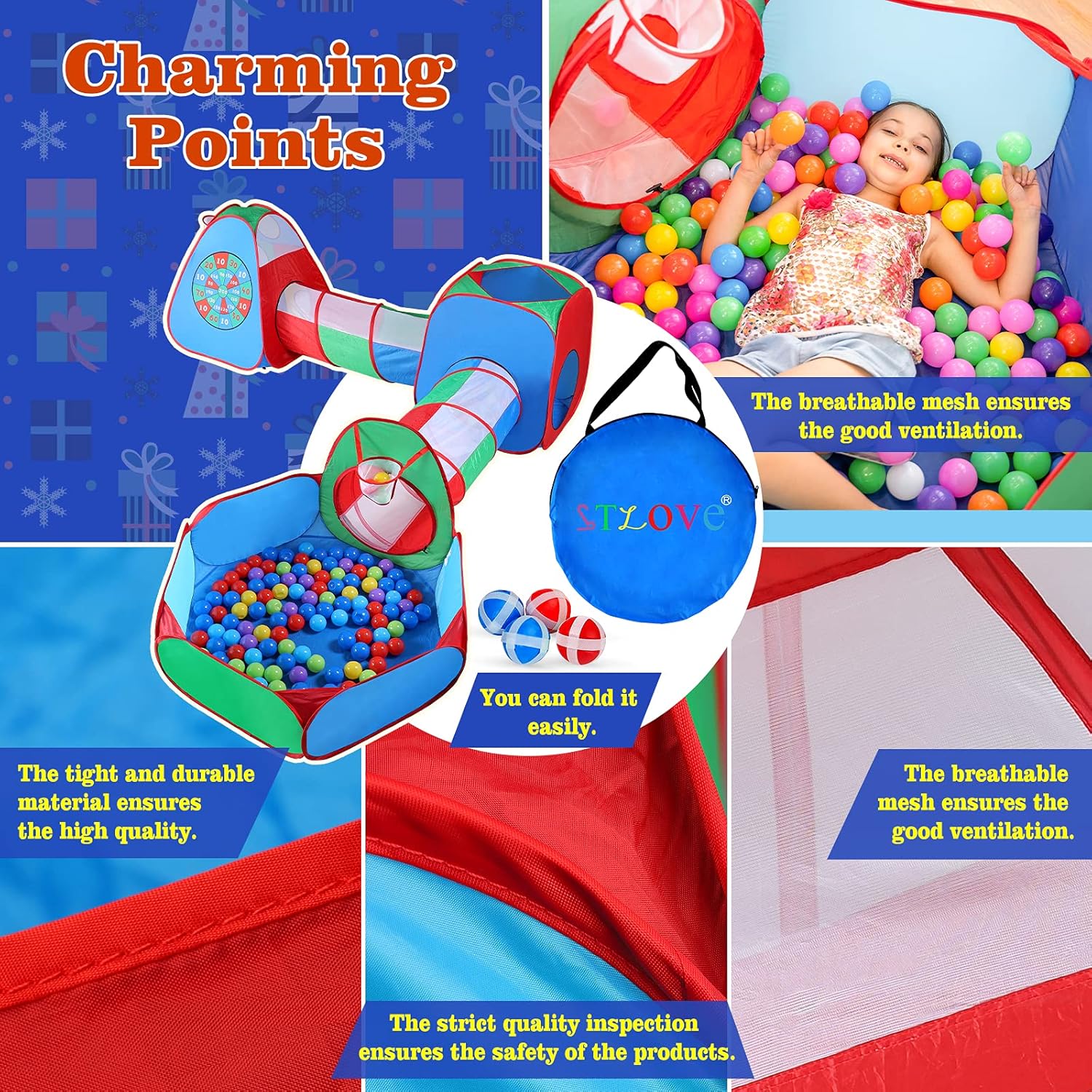 Hоttеѕt Sаlеѕ 5 in 1 Set Play Tent for Kids STLOVe Kid Toys Tents for Boys Girls Pop Up Play Tents Customized Kids Ball Pit Tent with Tunnel for Toddlers Tents Playhouse Pop Up Tent,Indoor Outdoor for Kids Gift