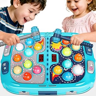 TooLion 2-Player Whack a Mole Game - Toys for Age 3-12 Kids,2 Hammers,3 Modes with Sound & Light,Safe Educational Pounding Toy,Birthday for 3 4 5 6+ Year Old Boys Girls,Blue