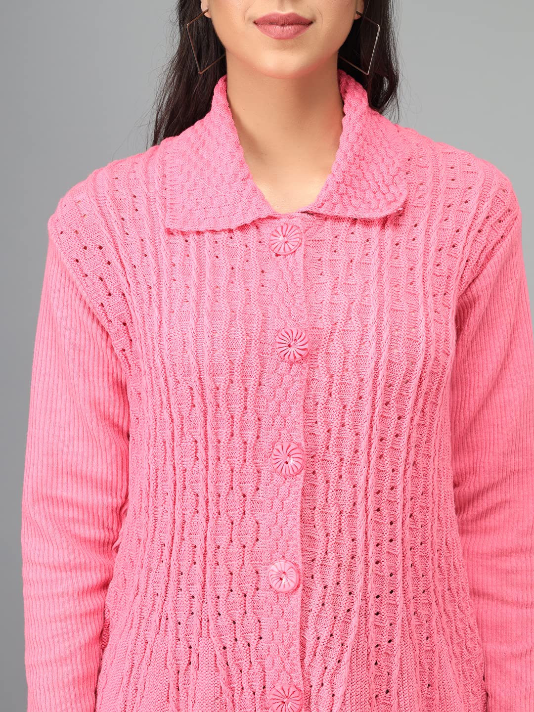 eKools Women's Wool Blend Banded Collar Cardigans (Coat8-M-Pink Pink_M) - Image 4 thumbnail
